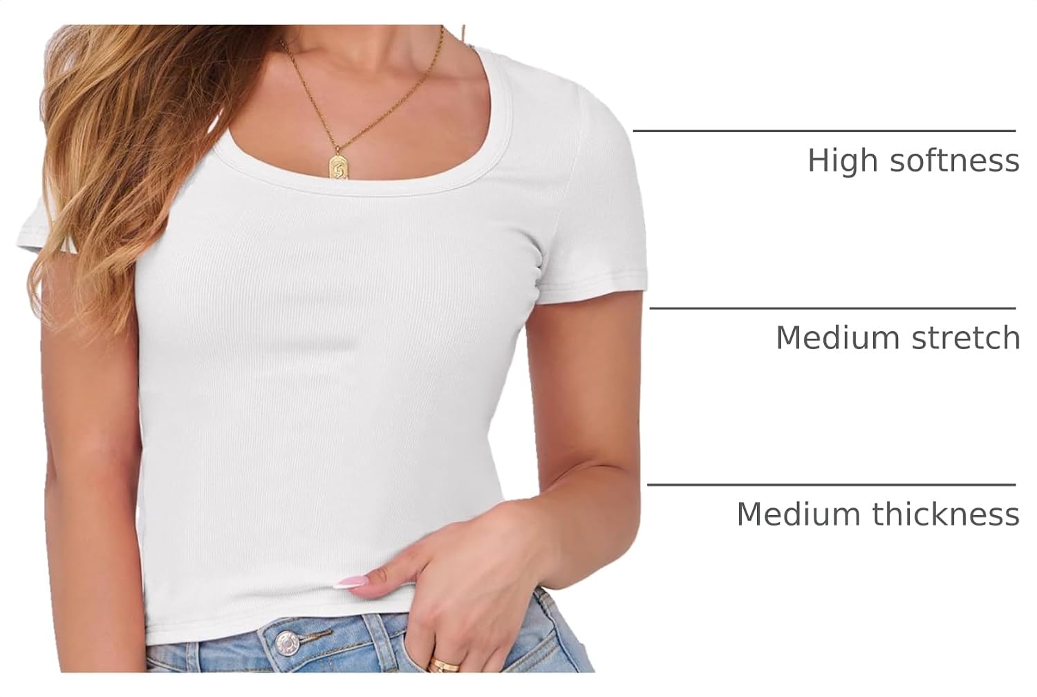 Detalle de ANRABESS Women’s Scoop Neck Ribbed Knit Slim-Fitted Basic Tee