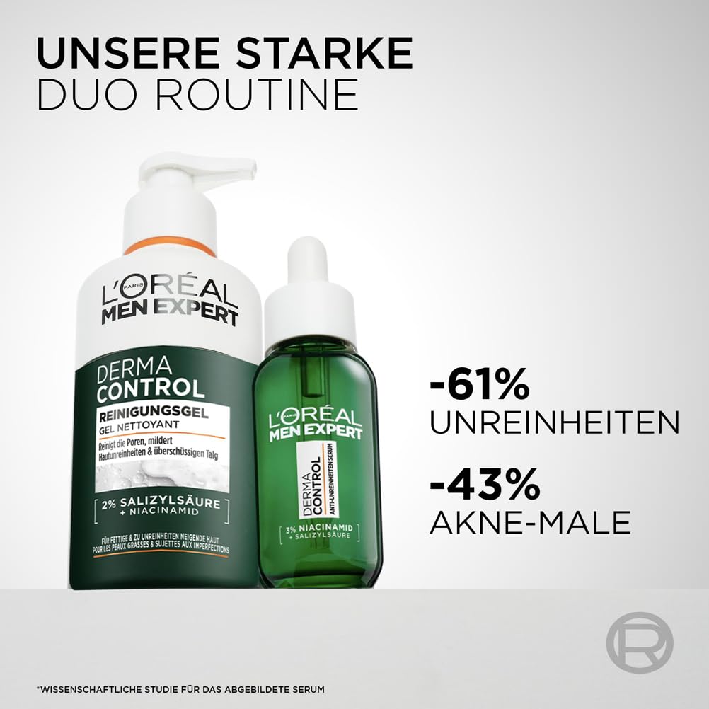 Detalle de L'Oréal Men Expert Derma Control Anti-Unreinheiten Pflegeset – Waschgel + Serum