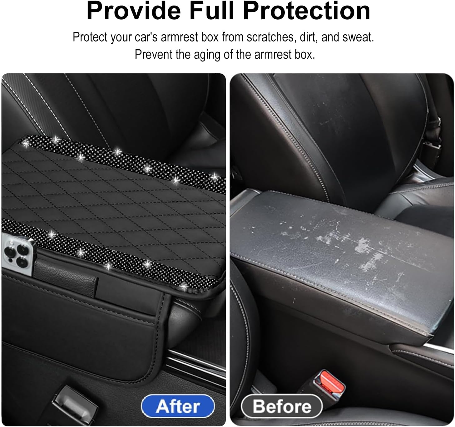 Thumbnail 5 de NBTEPEM Bling Car Center Console Cover with Leather Arm Rest and Dual Storage Pockets