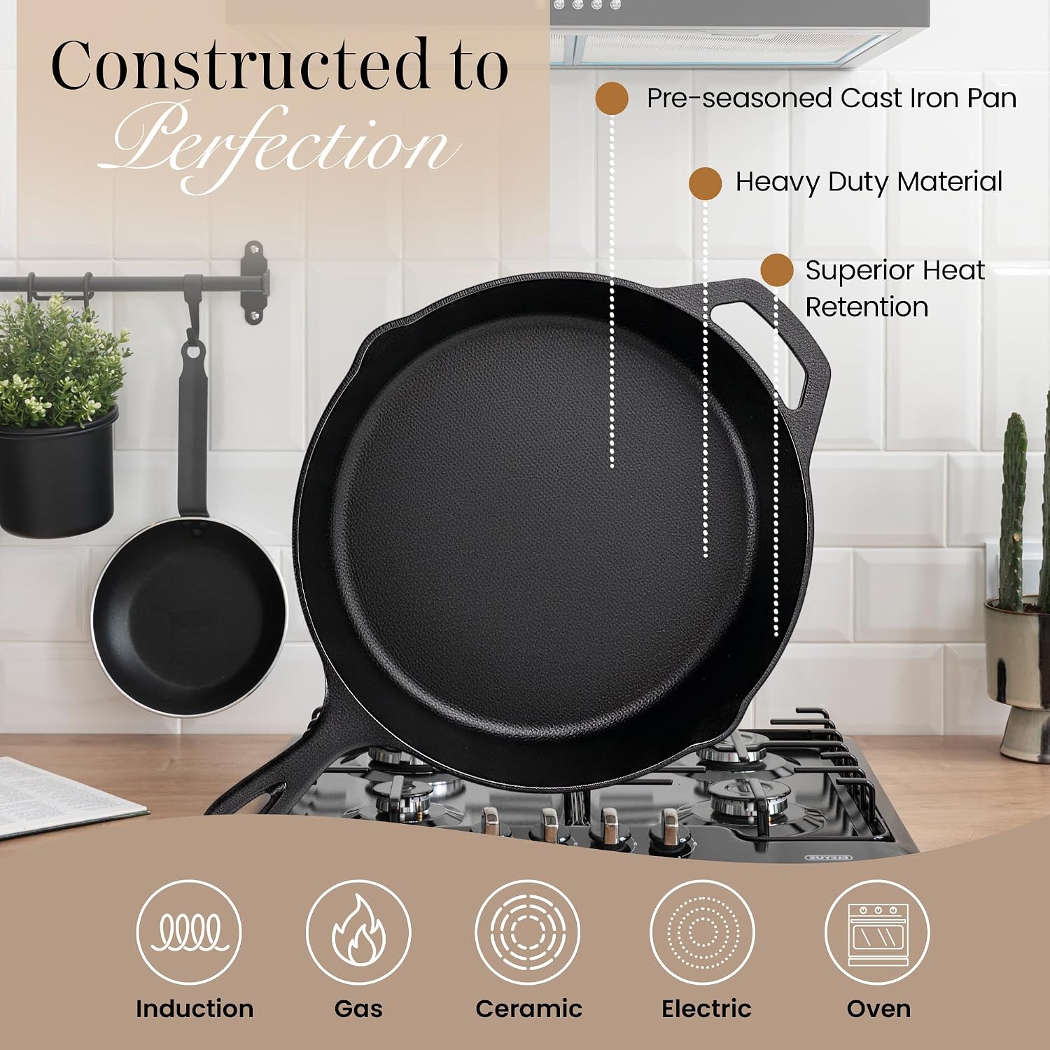 Thumbnail 2 de nuovva 3‑Piece Cast Iron Skillet Set 25cm