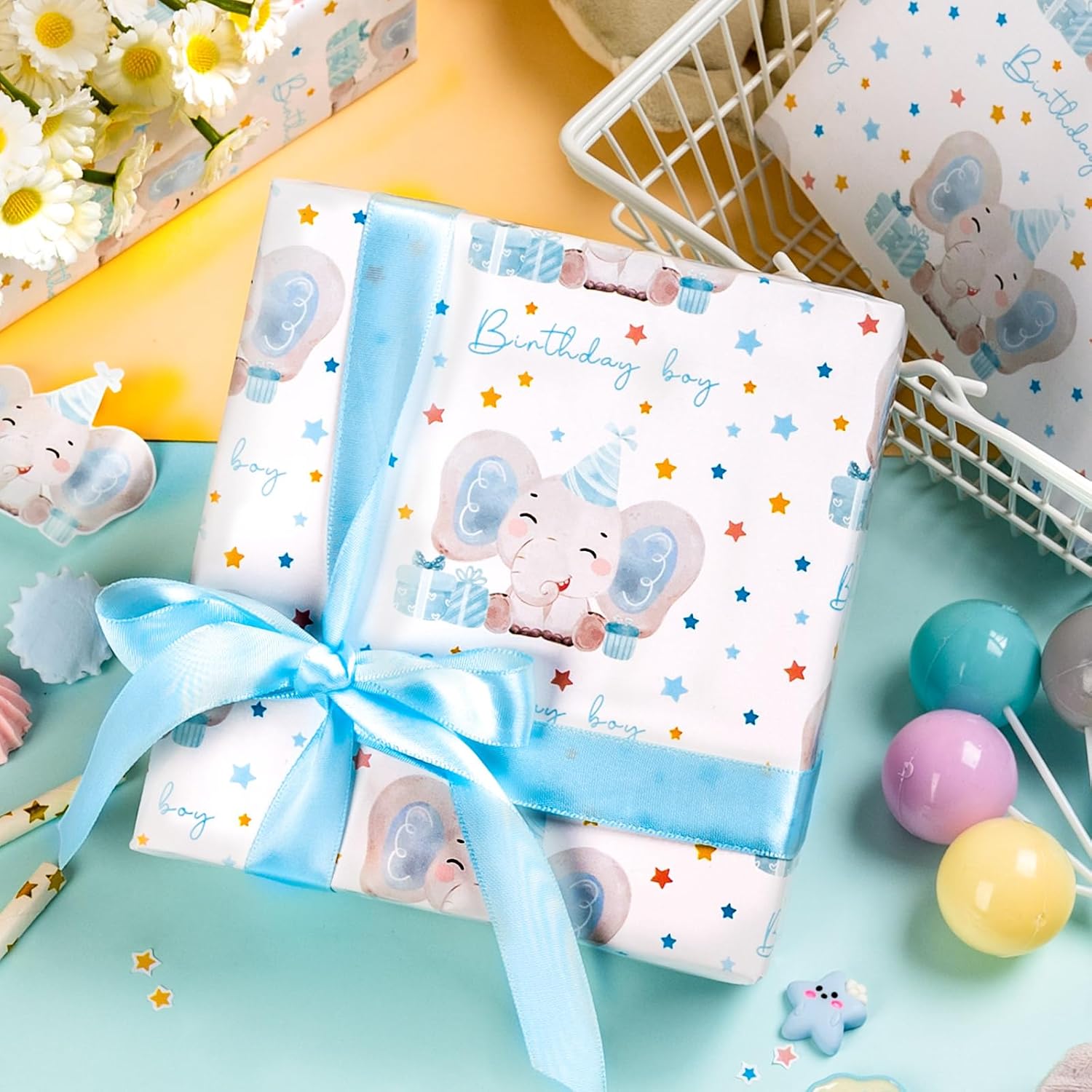 Thumbnail 5 de Wikadlik Geschenkpapierrolle „Baby Boy Blue Elephant Star“ – 43 cm x 10 m