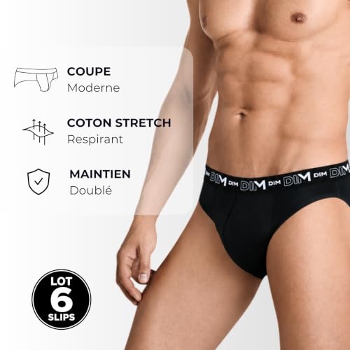 Detalle de Dim X6 Slip Coton Stretch – Lot de 6, Noir, XL Homme