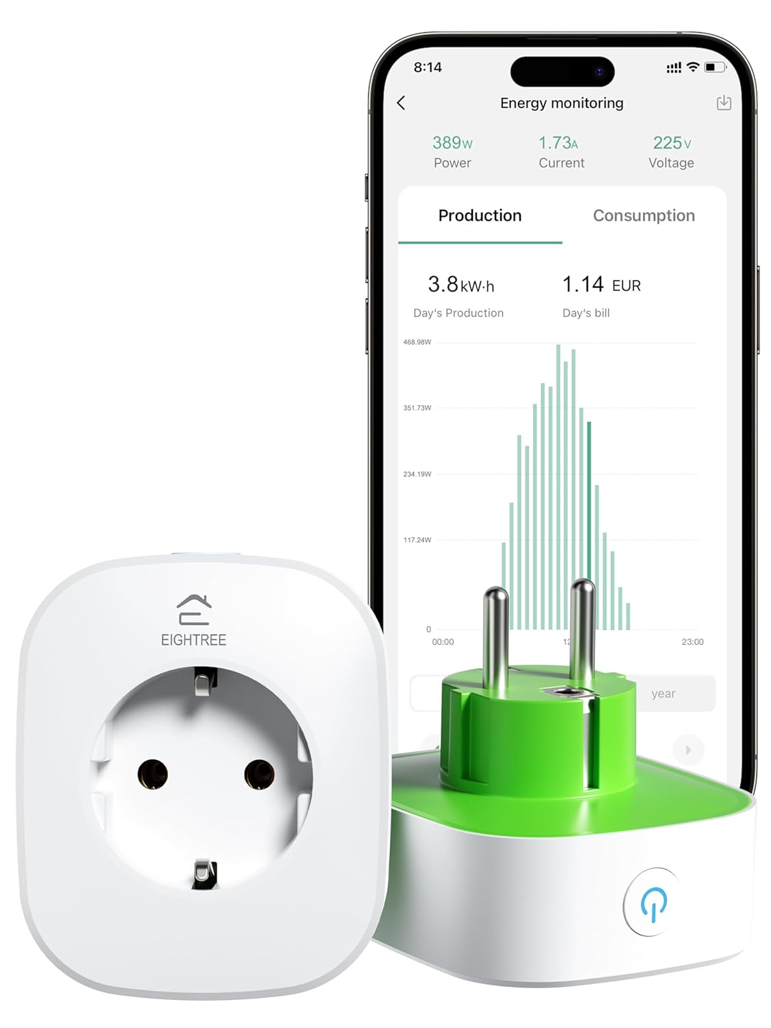 Detalle de EIGHTREE Smart WLAN Steckdose mit Strommessung