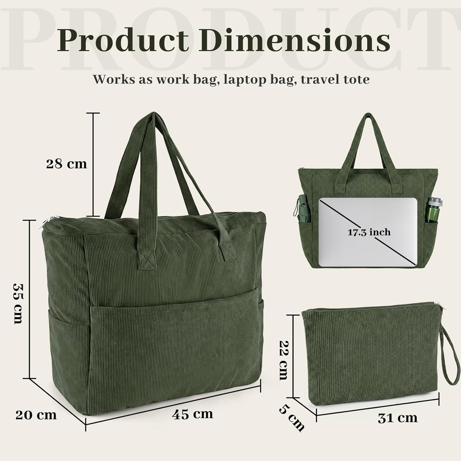 Thumbnail 2 de Koytoy Corduroy Large Tote Bag for Women – Spacious, Durable Work and Everyday Shoulder Bag