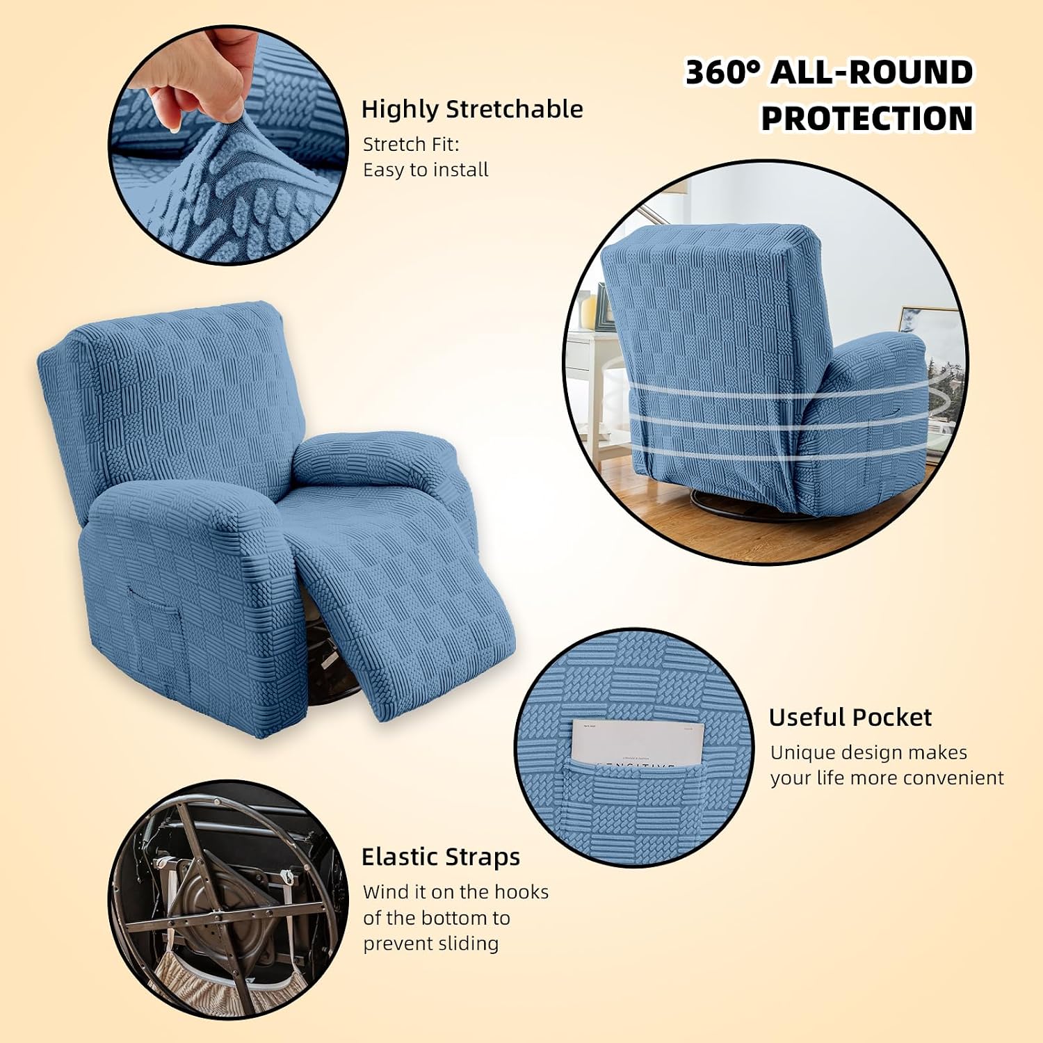Thumbnail 3 de OKYUK Funda Sillón Relax 4 Piezas Lavables Azul Raya 🛋