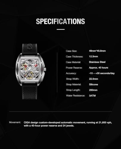 Detalle de CIGA Design Automatic Mechanical Watch - Z Series Skeleton, Tonneau, Sapphire Crystal