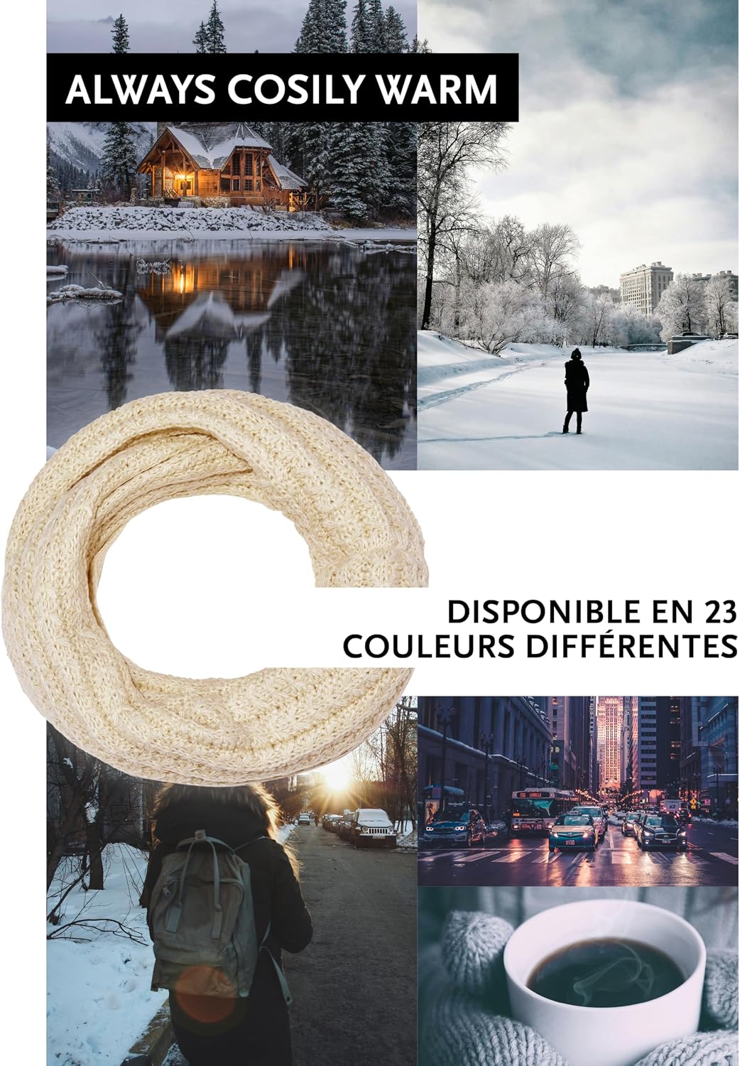 Detalle de DonDon écharpe femme hiver – écharpe en laine élégante et tube multifonction