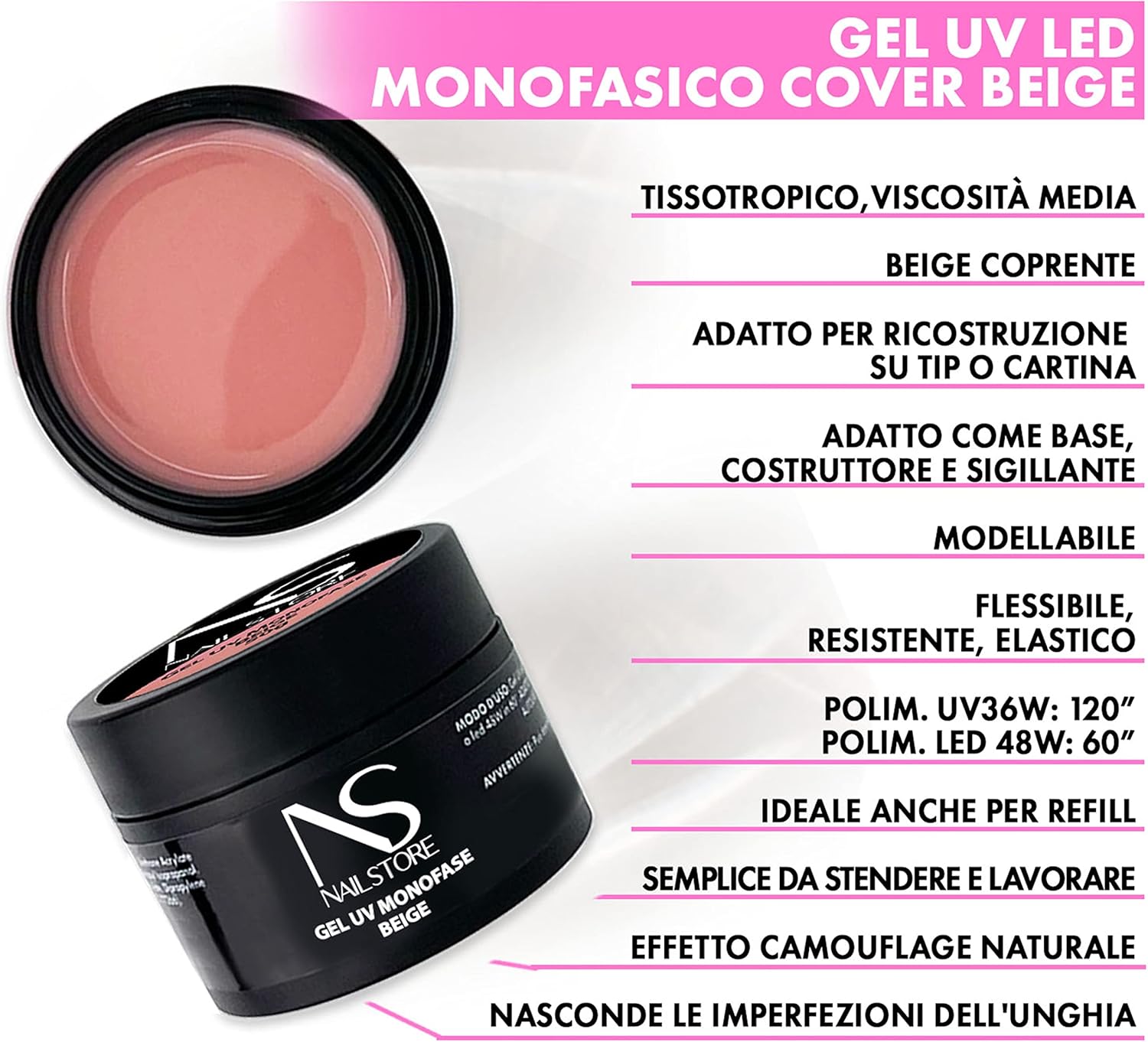 Thumbnail 3 de Nail Store Gel UV LED Costruttore Monofasico Cover Beige – Builder Camouflage 30 g: equilibrio tra camouflage e lavorabilità