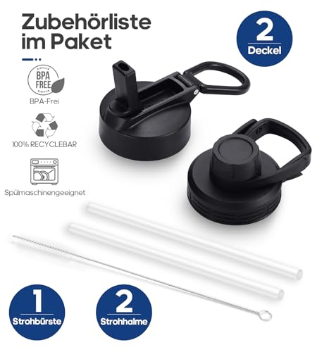 Detalle de HydroPal 500ml Edelstahl Isolierflasche – Doppelwand, zwei Deckel, Strohhalm