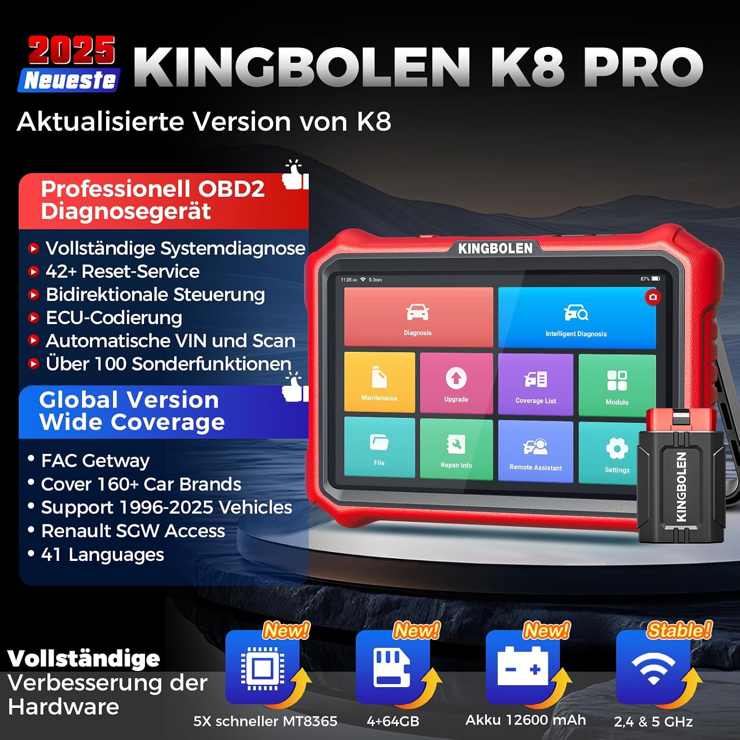 Detalle 2 de KINGBOLEN K8 PRO OBD2 Diagnosegerät 8"
