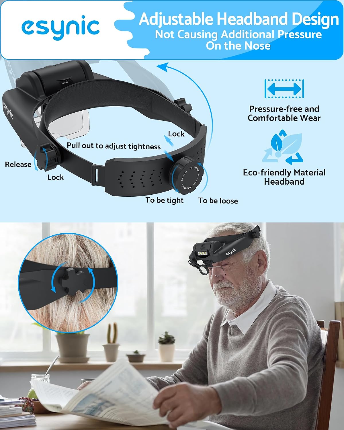Thumbnail 3 de eSynic Headband Magnifier Professional 1X to 14X with Light (5 Detachable Lenses, Rechargeable, 3 LEDs)