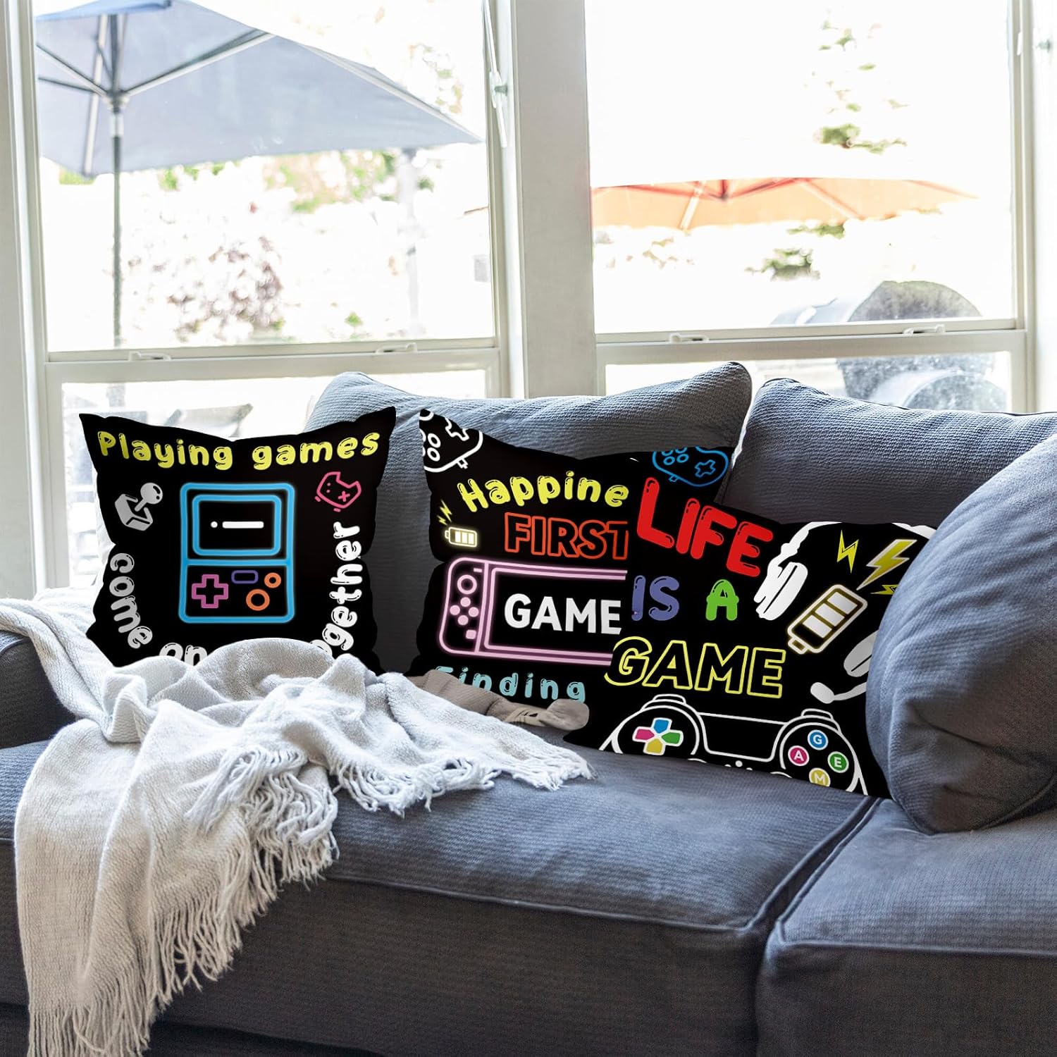 Detalle de Joymaison Gamer Room 45x45 cm Throw Pillow Covers – Set of 4