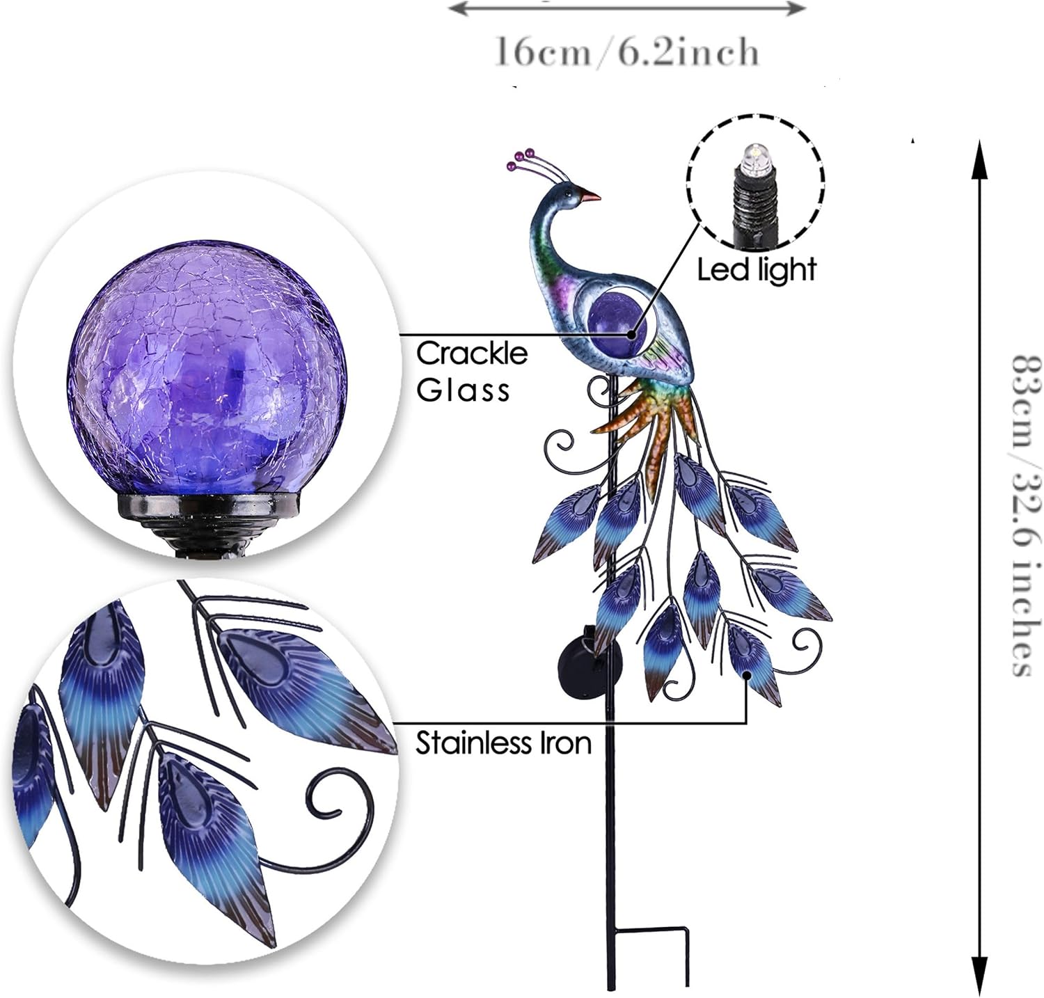 Thumbnail 5 de TERESA'S COLLECTIONS Garden Peacock Solar Light 24inch 🧪