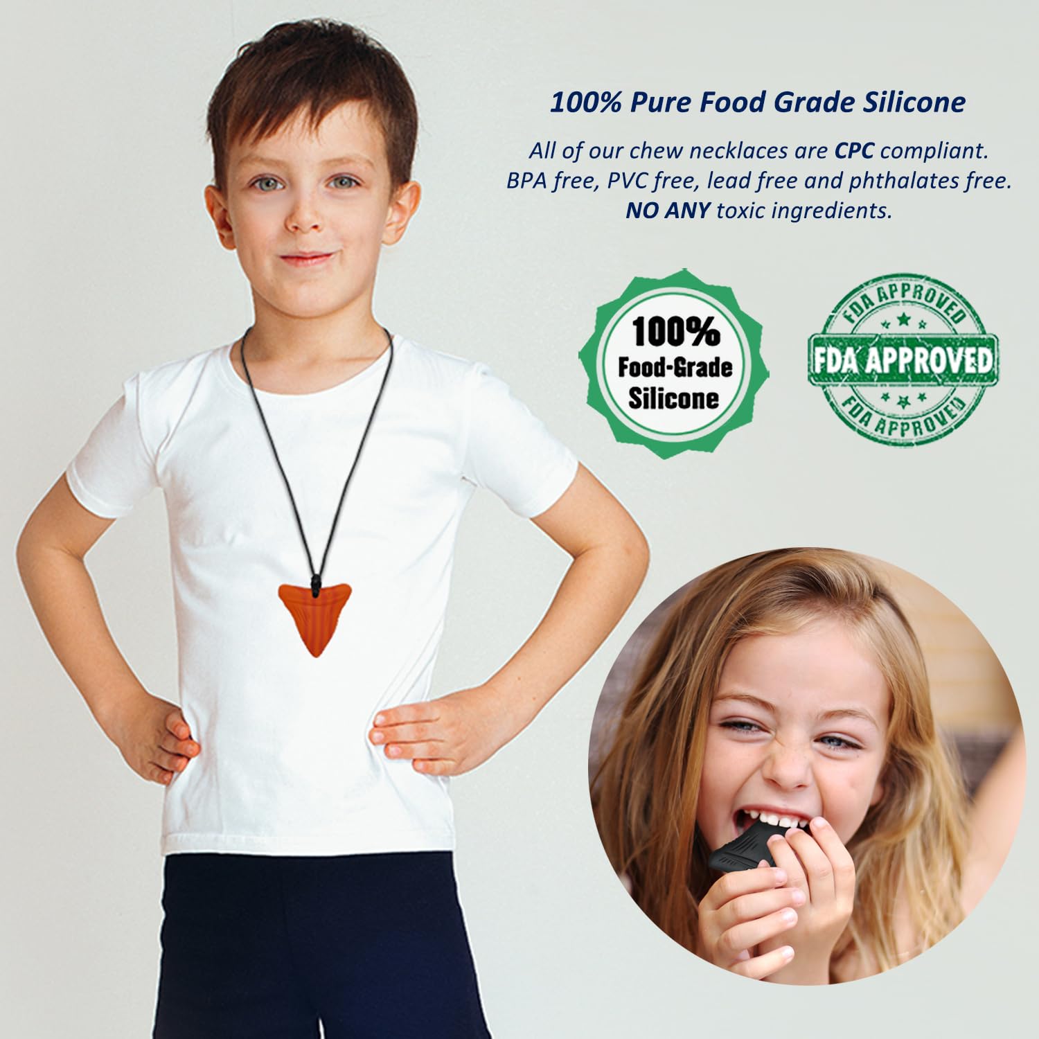 Detalle de MaberryTech Shark Tooth Sensory Chewy Necklace, 6-Pack Silicone Chew Toys