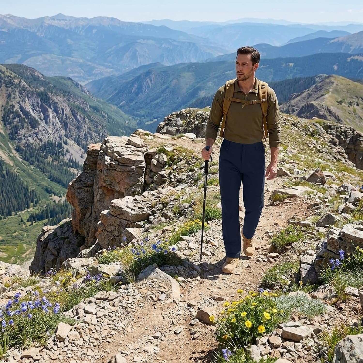 Detalle 2 de SPOSULEI Lightweight Cargo Hiking Pants, Quick-Dry Nylon, 6 Pockets