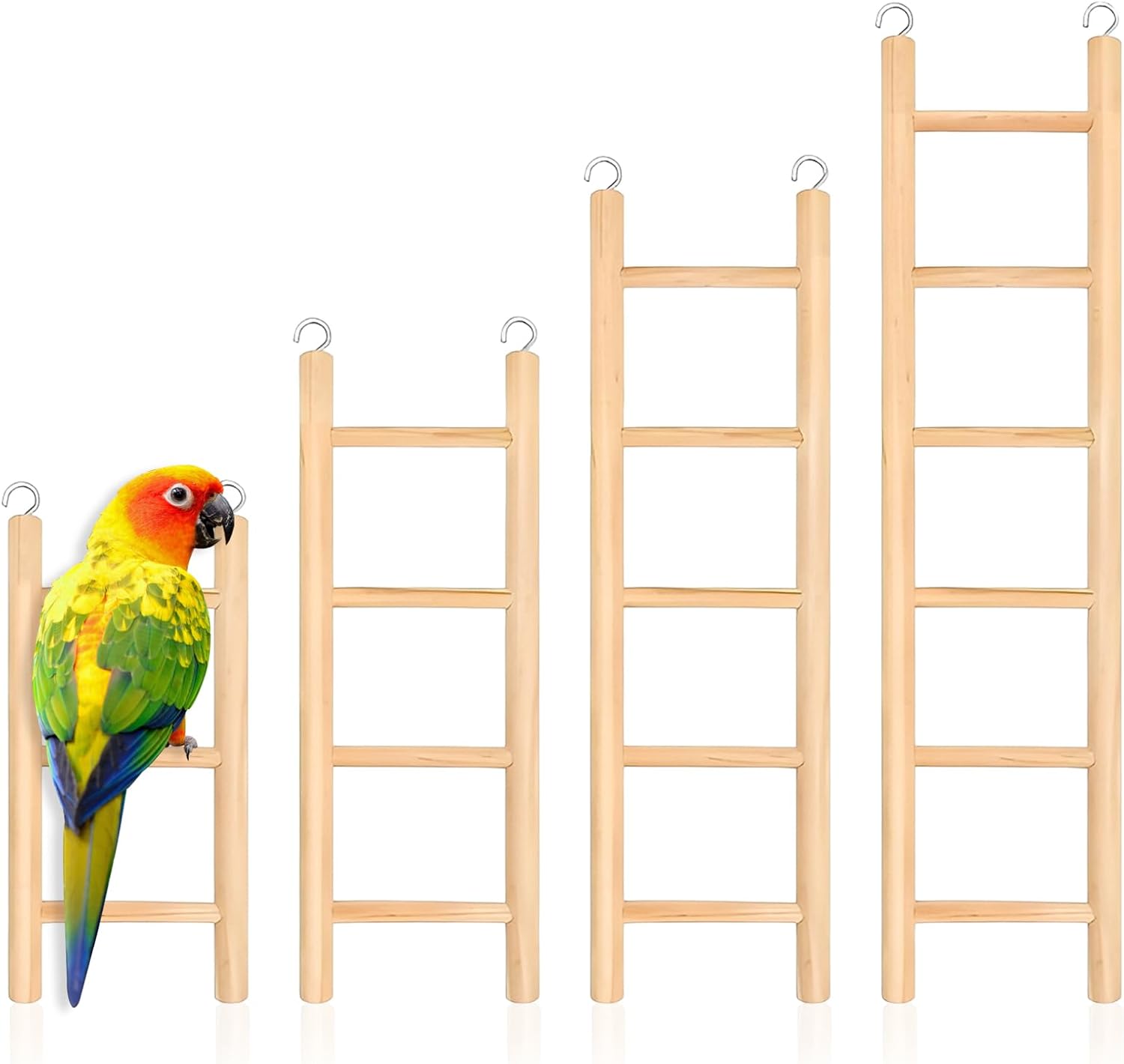 Detalle de 4 Pack Bird Cage Ladder with Hanging Wooden Design – 3–6 Step Climbers for Parakeets, Parrots & More