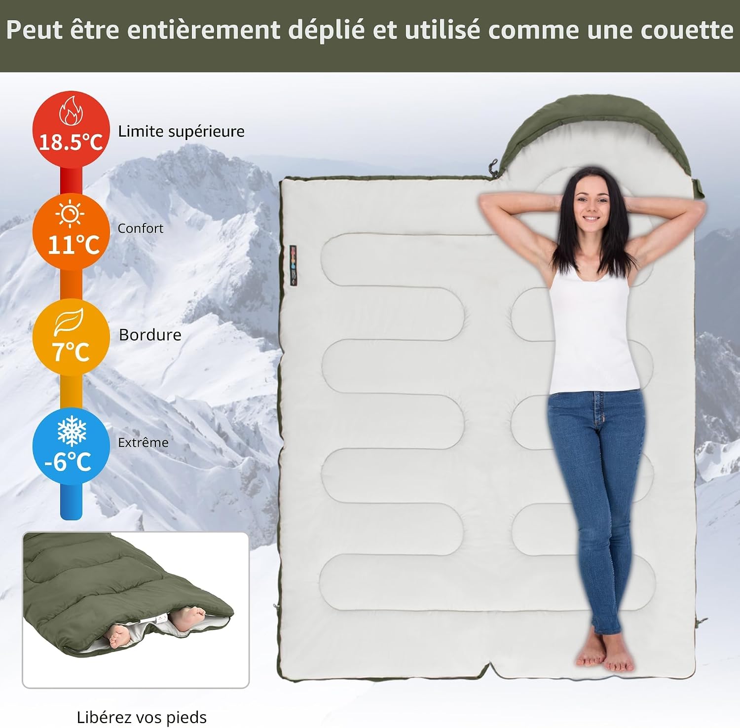 Detalle de Naturehike Sac de Couchage Compact 3 Saisons – Surdimensionné 220x85 cm, Ultra léger et modulable