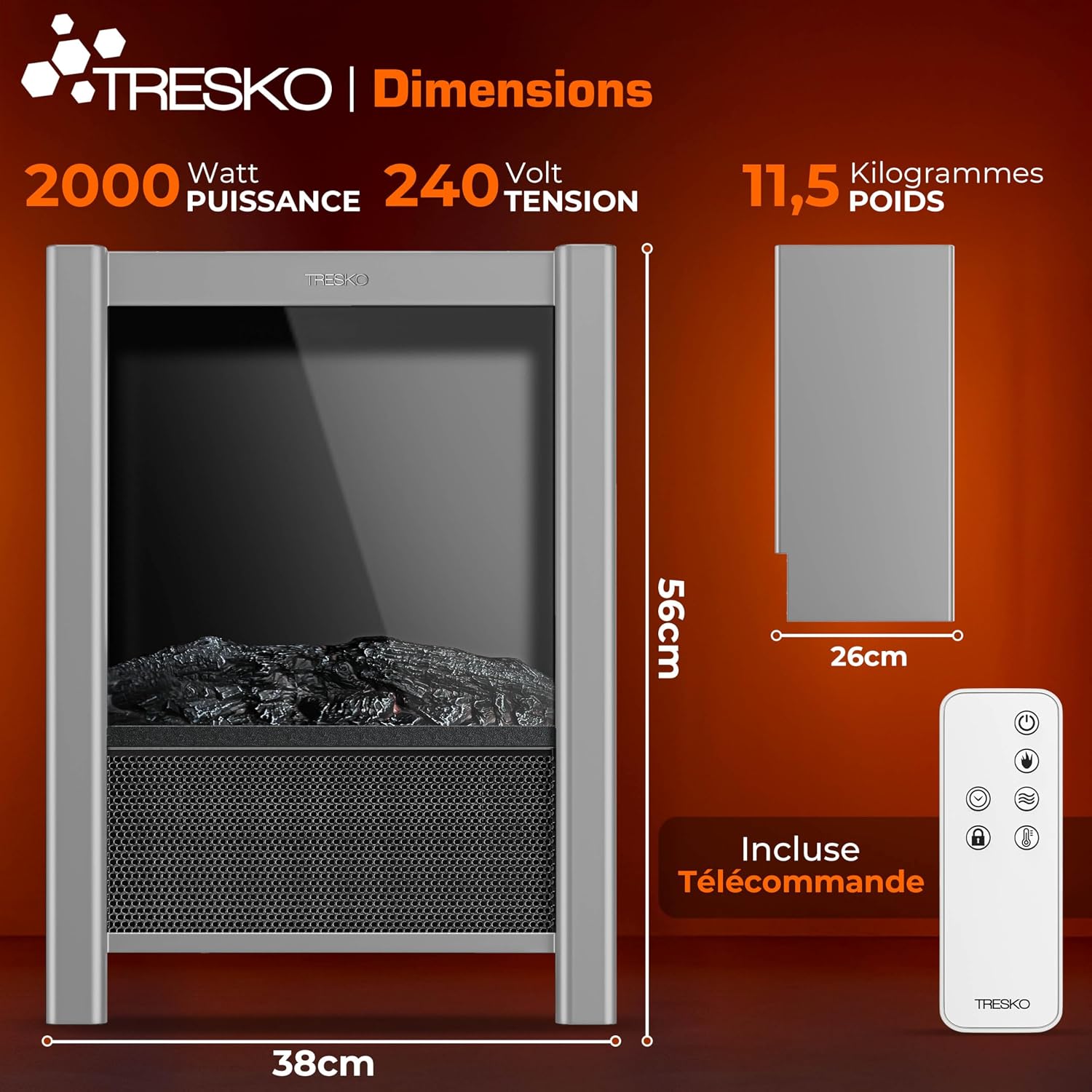 Detalle 2 de TRESKO Cheminée électrique 2000W