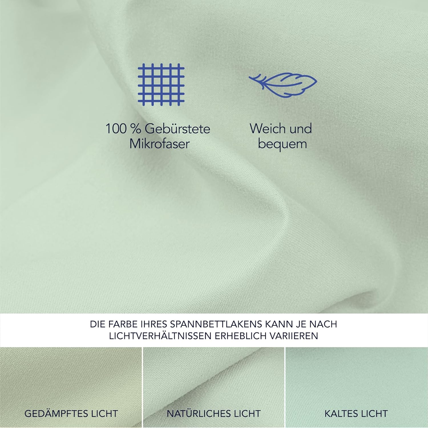 Detalle de Dreamzie Spannbettlaken 80x200 cm – 100% Microfaser, 33 cm Spannteil, Hellgrün, Oeko-Tex zertifiziert