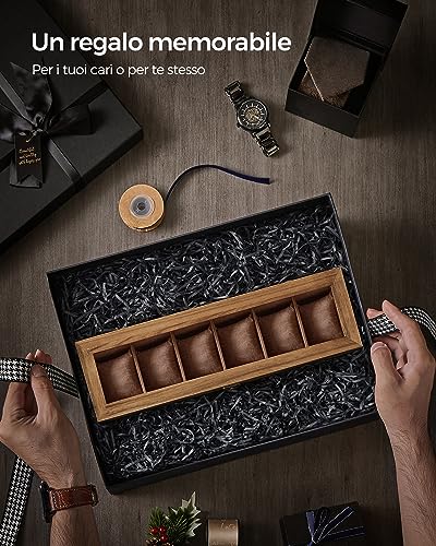 Thumbnail 7 de SONGMICS JOW006K01 scatola per orologi in legno, 6 scomparti e coperchio in vetro