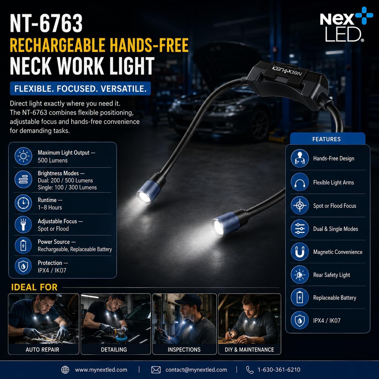 Thumbnail 2 de NextLED 充電式ネックライト LED作業灯 フレキシブルアーム・ズーム調整・防水機能