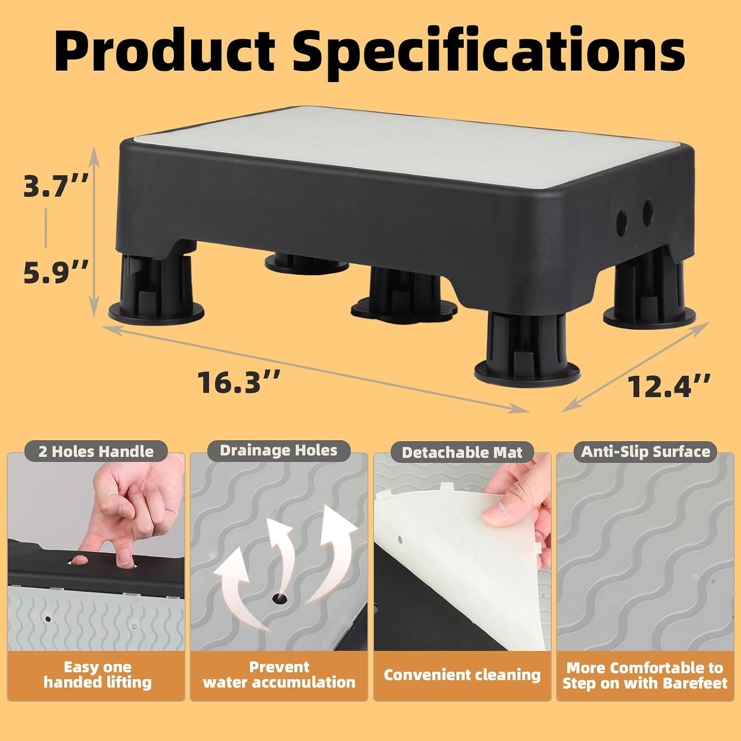 Detalle 2 de TENGYI Step Stool, Adjustable 3.7–5.9 in., Glow-in-the-Dark, 700 lb Capacity