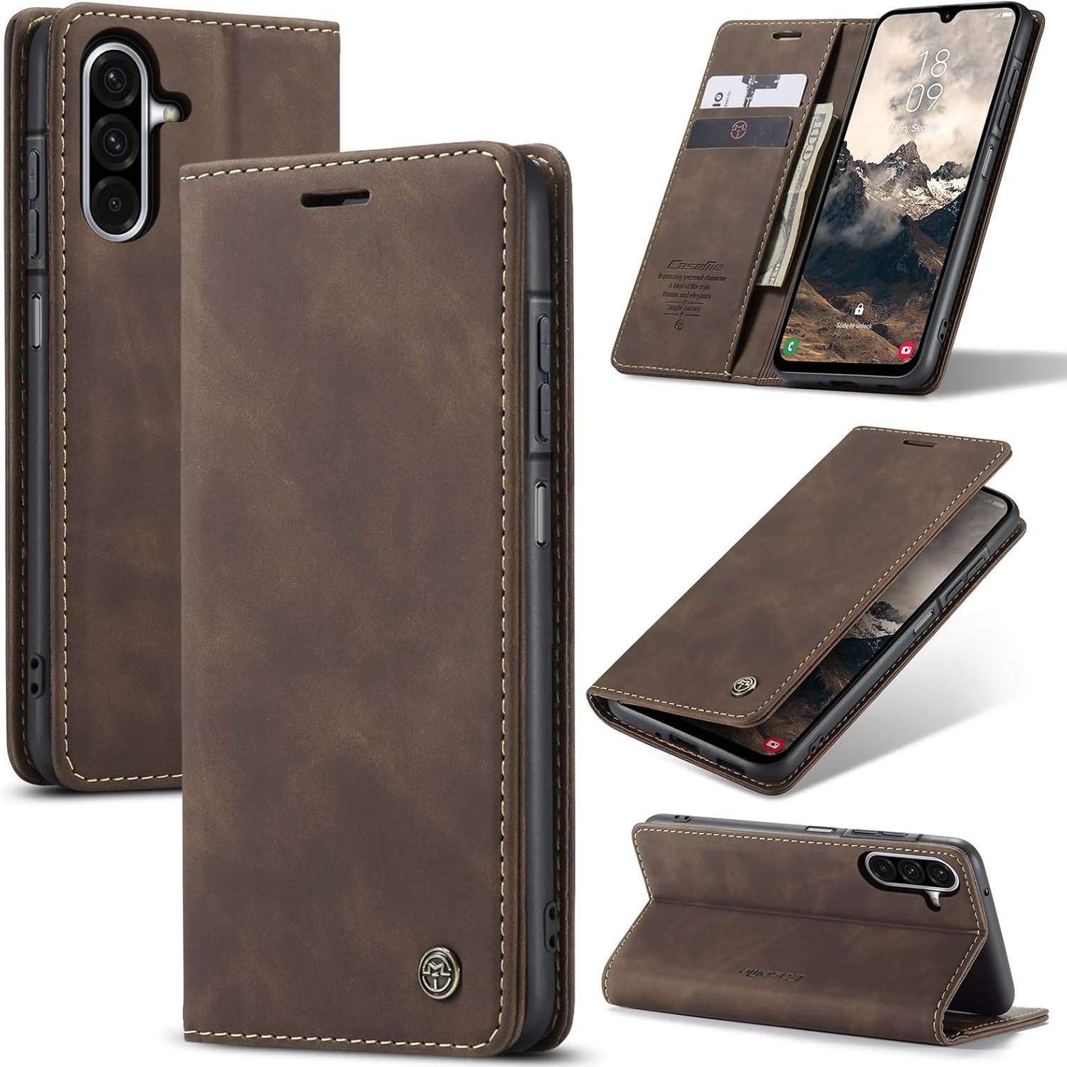 Detalle de Cracedily Flip-Hülle aus Premium PU-Leder für Samsung Galaxy A17 5G – Kaffee