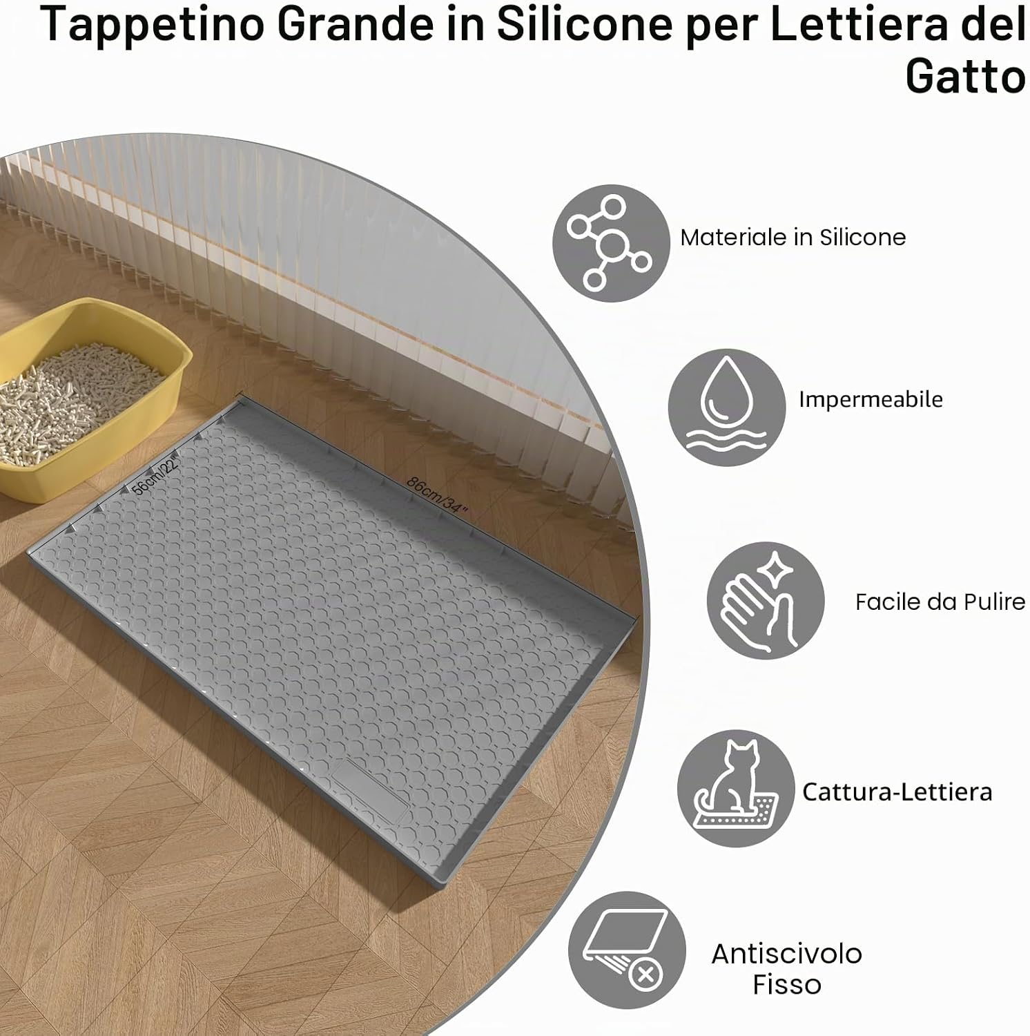 Detalle de Tappetino in silicone per lettiera (86x56 cm): antiscivolo, impermeabile e bordi rialzati