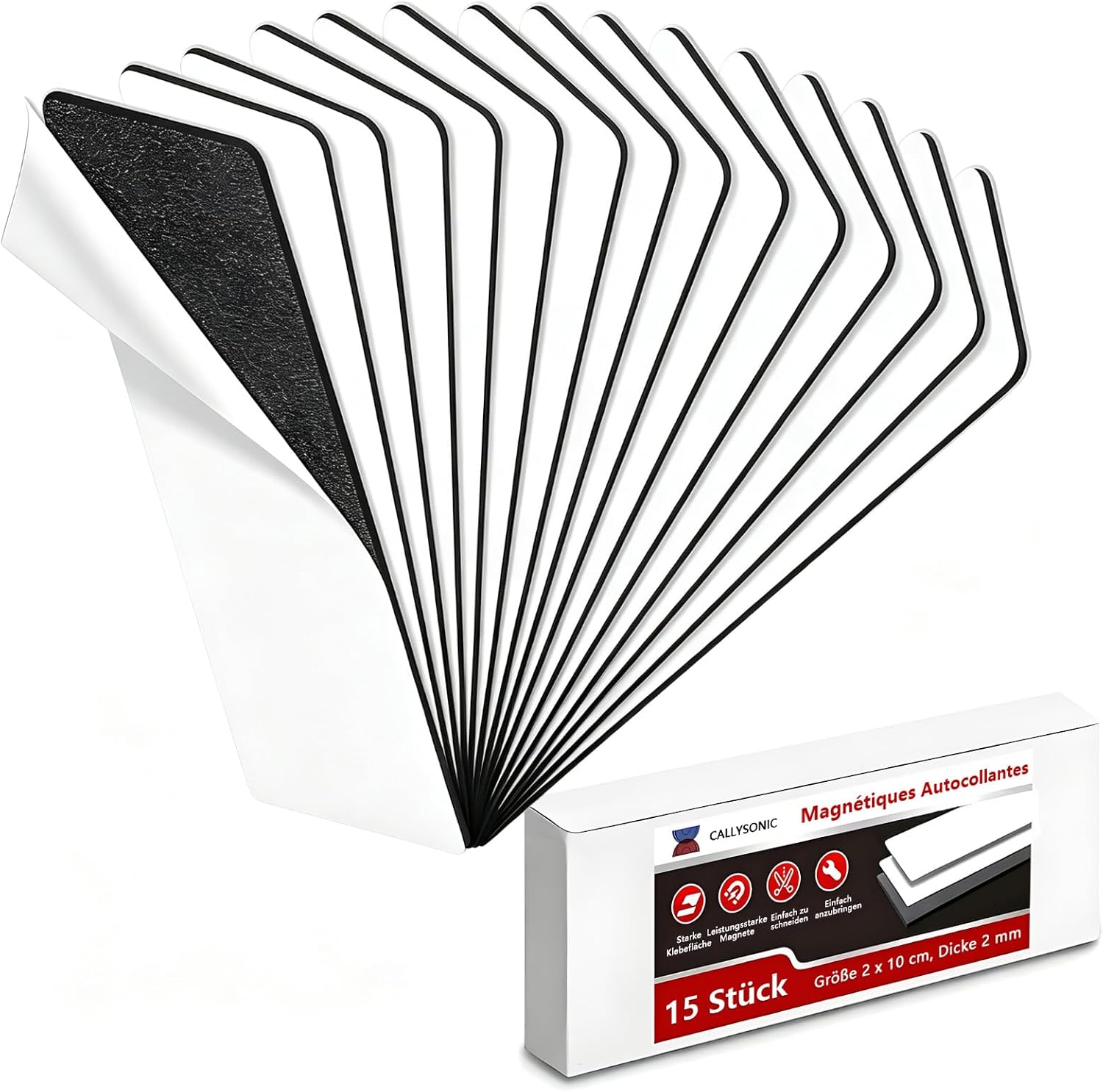 Detalle de CALLYSONIC 10cmx20mmx2mm zelfklevende magneten, 15 rechthoekige strips