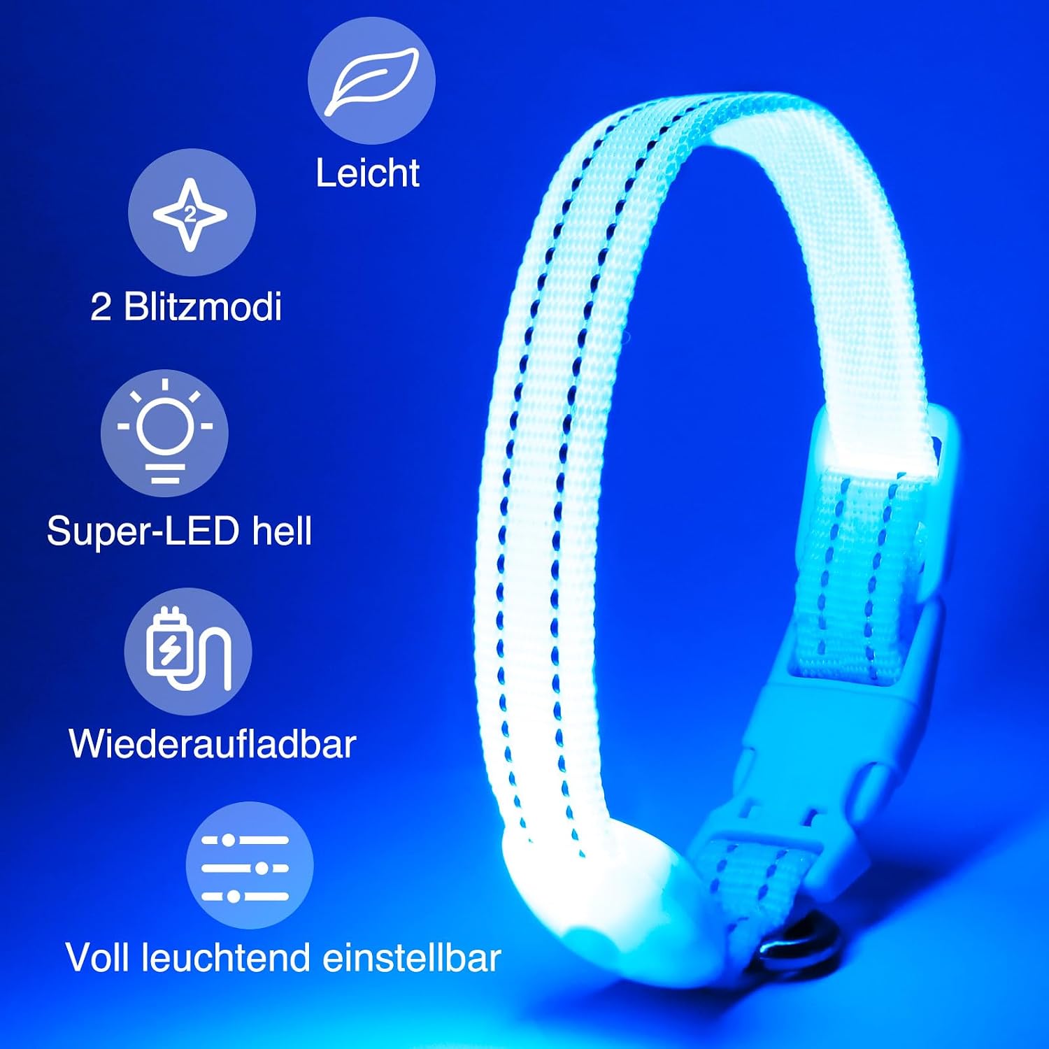 Detalle 2 de KOSKILL Leuchthalsband Hund – USB wiederaufladbares LED-Halsband für kleine bis mittlere Hunde (Blau, S)