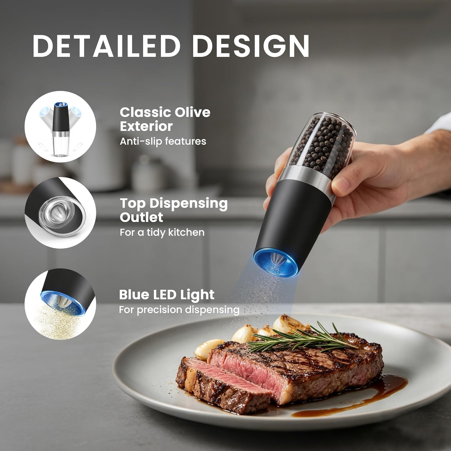 Detalle 2 de UNNEES Gravity Electric Grinder 2-pack 🧂