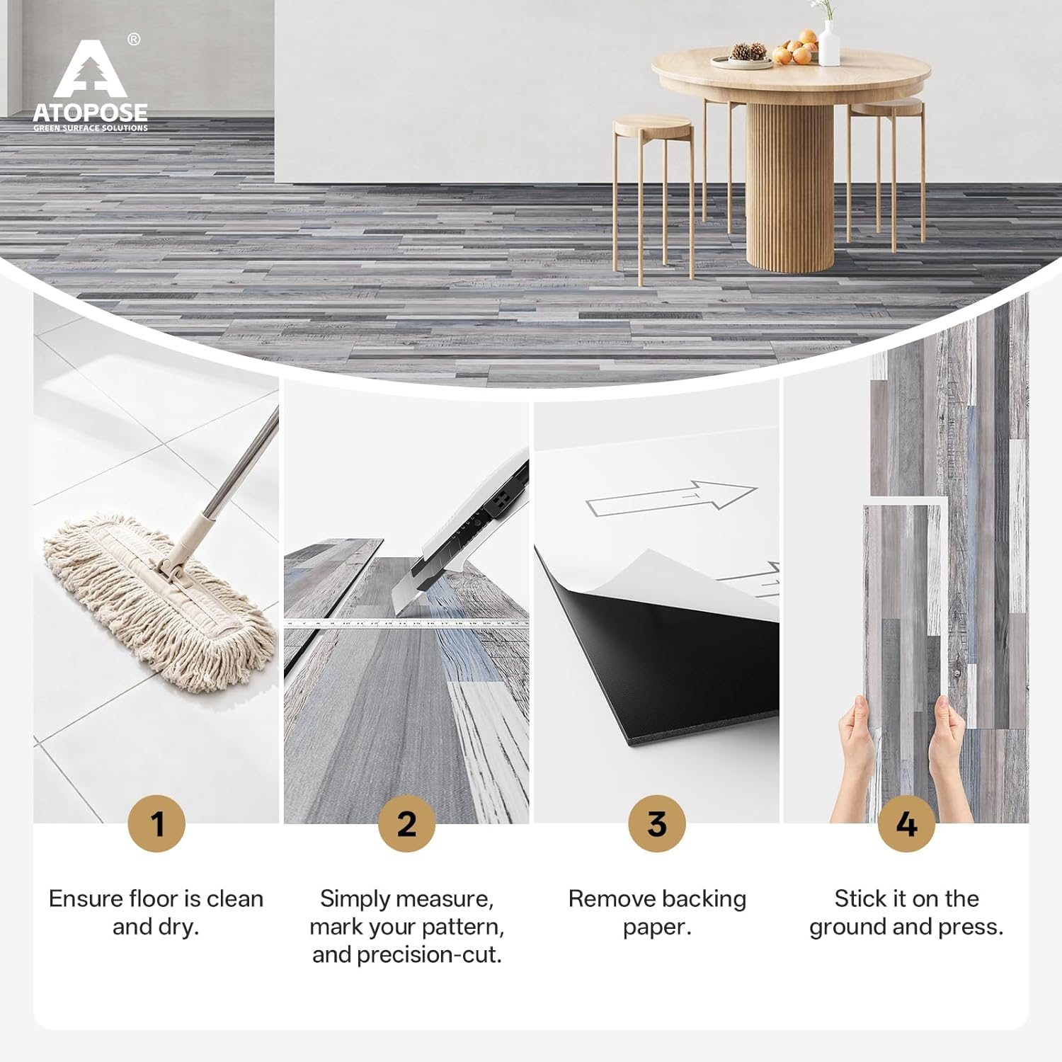 Thumbnail 5 de ATOPOSE Vinyl Floor Planks Self Adhesive – Wood Effect, 36-Pack (5.02 m²), DIY Easy Install