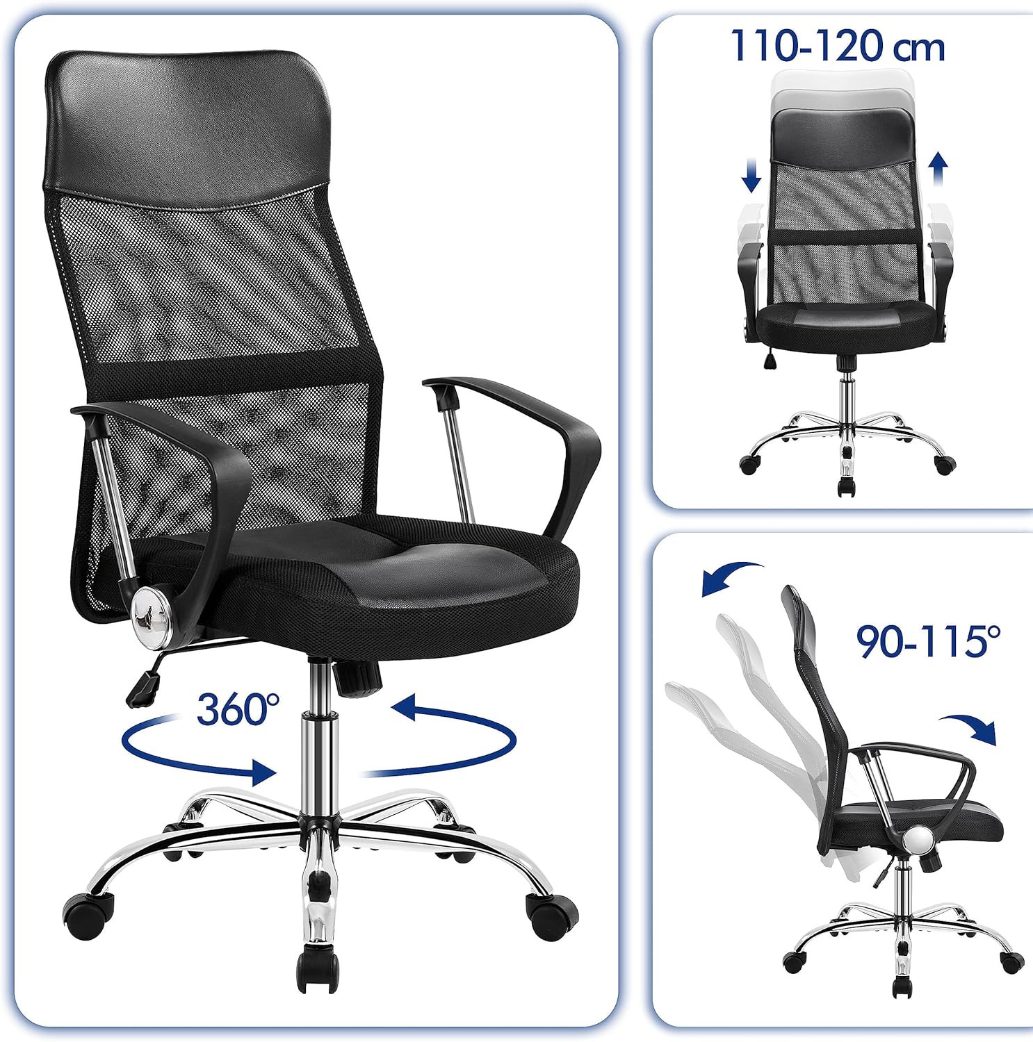 Thumbnail 5 de Yaheetech Sedia Ufficio ergonomica con schienale alto reclinabile, altezza regolabile e portata 135 kg