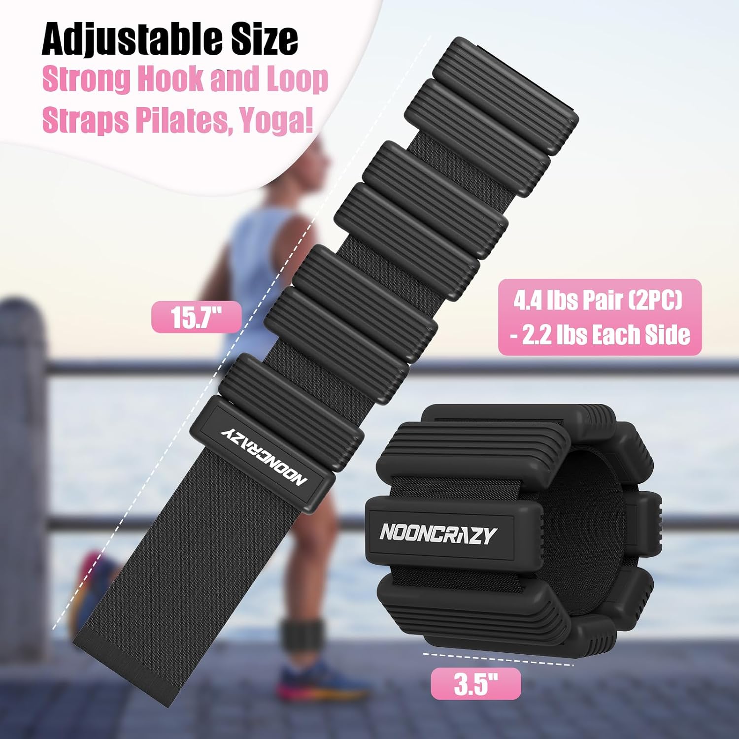 Detalle 2 de nooncrazy Silicone Wrist and Ankle Weights, 4.4 lb Pair with Adjustable Straps