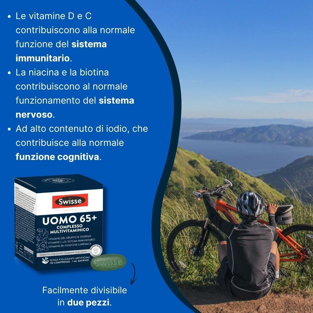 Detalle de SWISSE Ultivit - Multivitaminico Uomo 65+ con Biotina, Niacina e Vitamine per Sistema Nervoso e Immunità