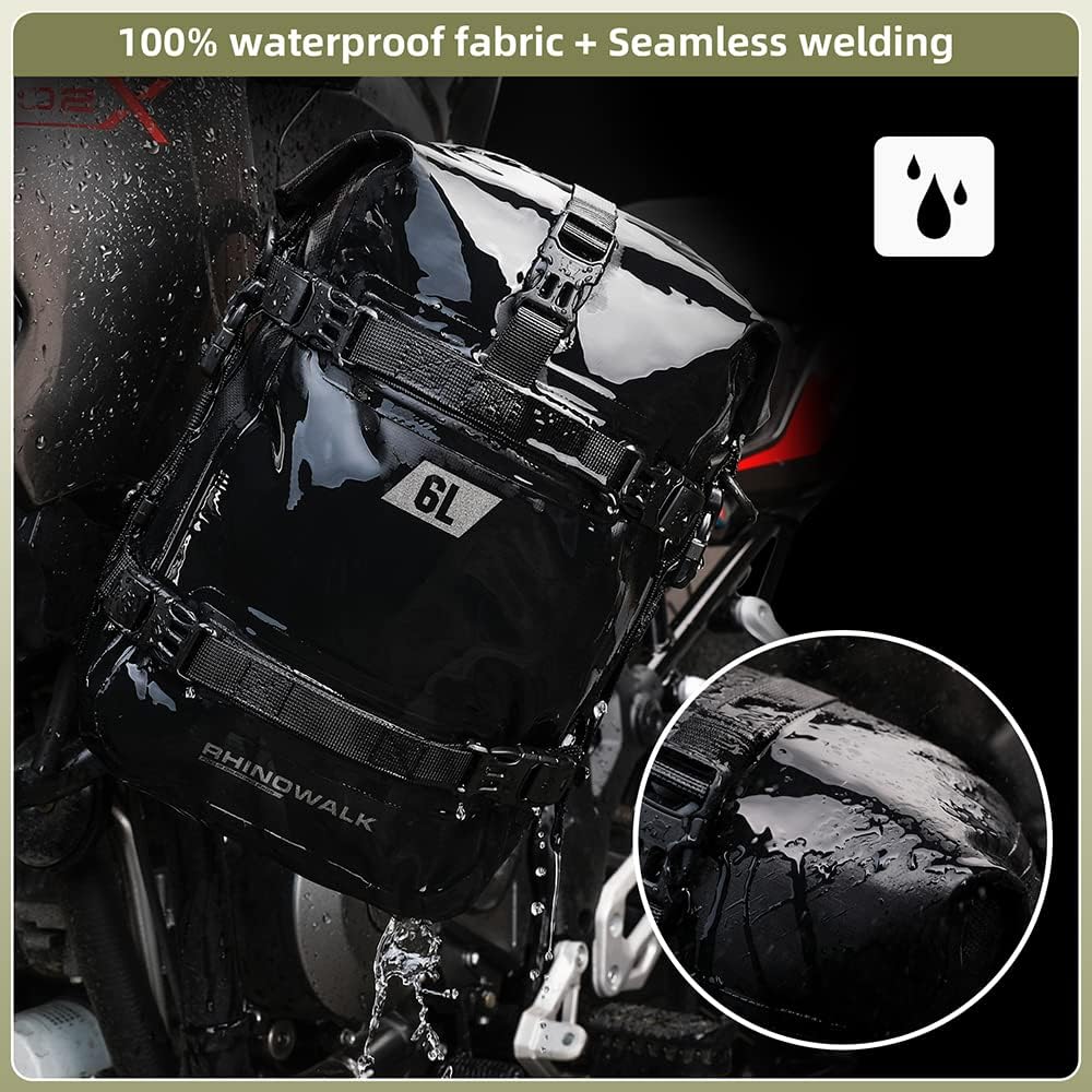 Detalle de Rhinowalk 6L Front Bumper Bag & Tail Bag for Motorcycles – Waterproof Modular Saddle Pannier (Black)