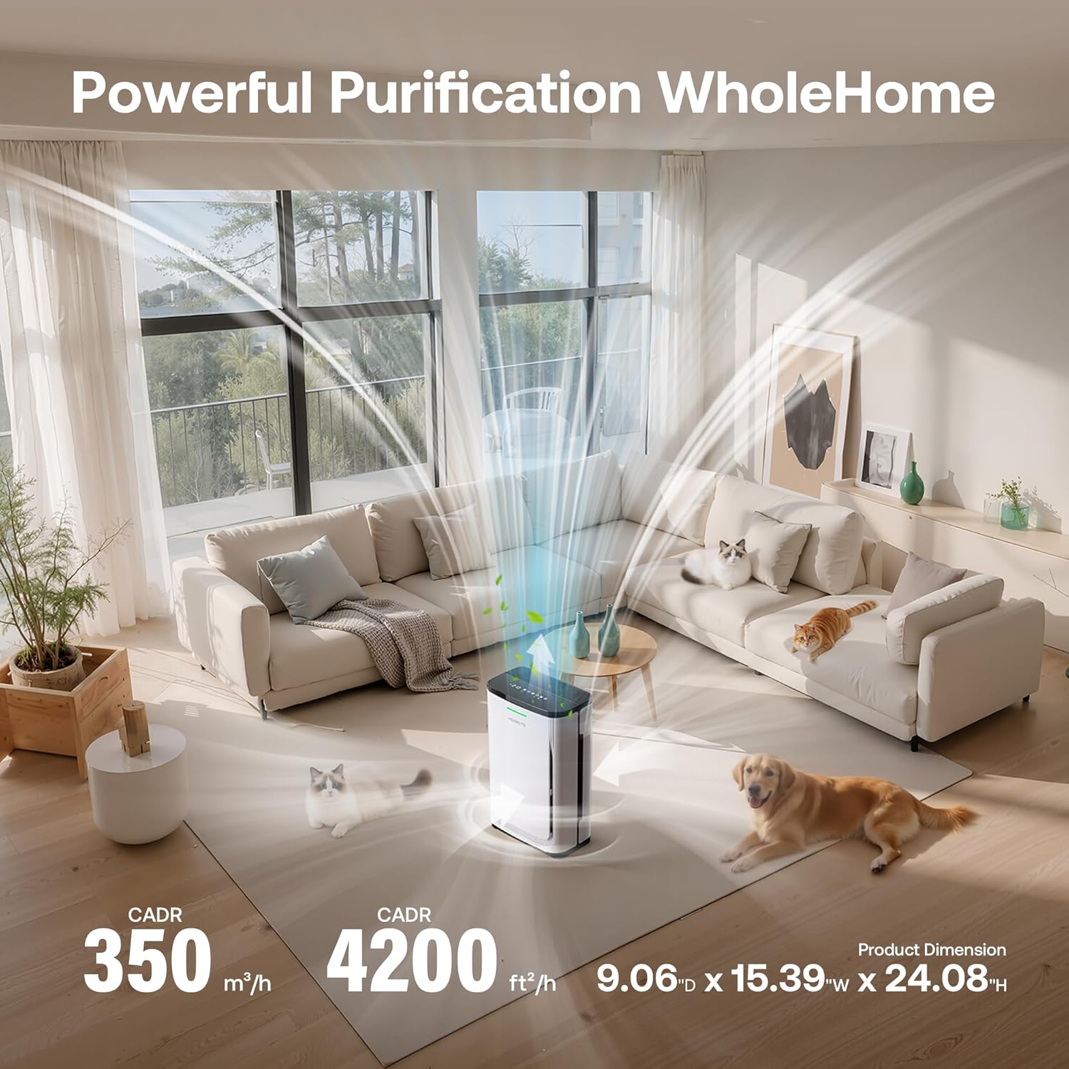 Detalle 2 de Pet Air Purifier P339 for Large Homes (Up to 4,200 sq ft) with H13 HEPA, Carbon Filter, and App