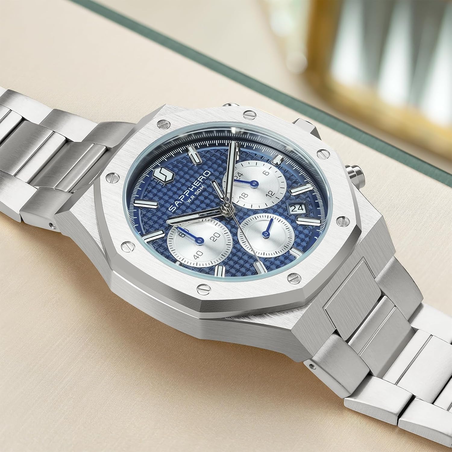 Thumbnail 2 de SAPPHERO Luxus Herren Uhr 50M Wasserdicht Edelstahl