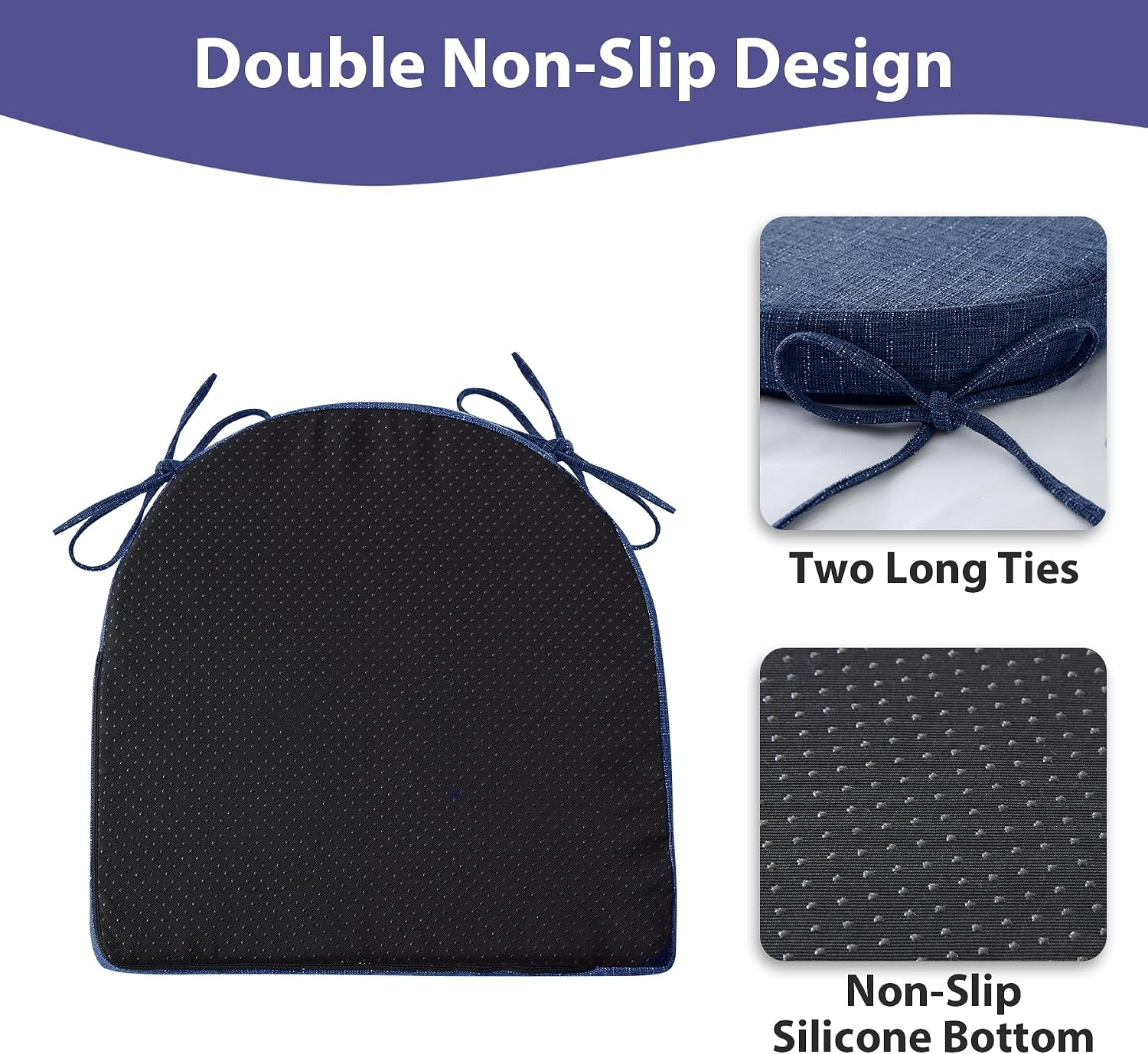 Thumbnail 3 de IPYNBAP Chair Cushions for Dining Chairs – Navy (Set of 4, 16" x 16" x 2")