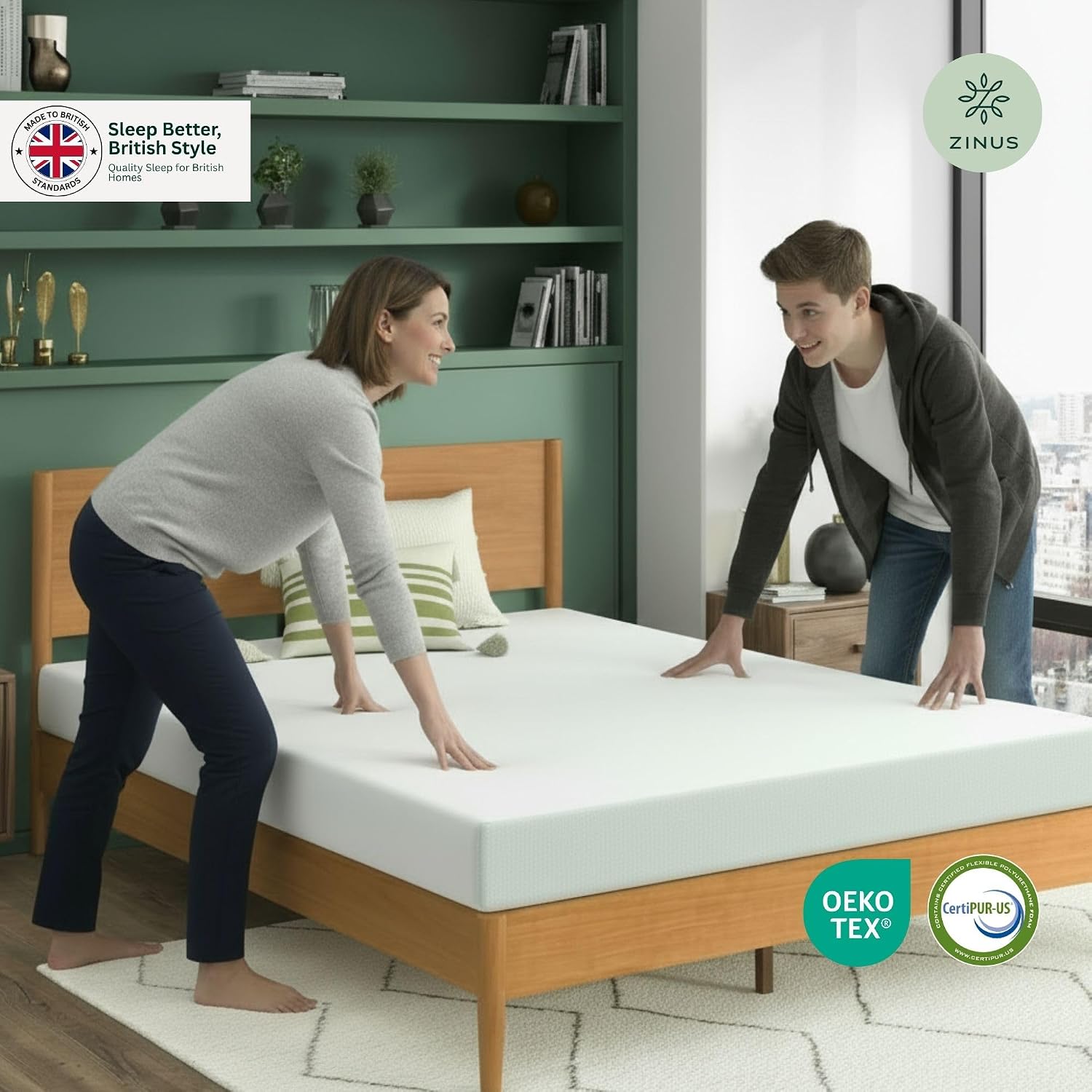 Thumbnail 2 de Zinus 3ft Single Memory Foam Mattress with Green Tea & Charcoal Infusion (90 x 190 cm) – 8'' High, Medium Firm Orthopaedic Support