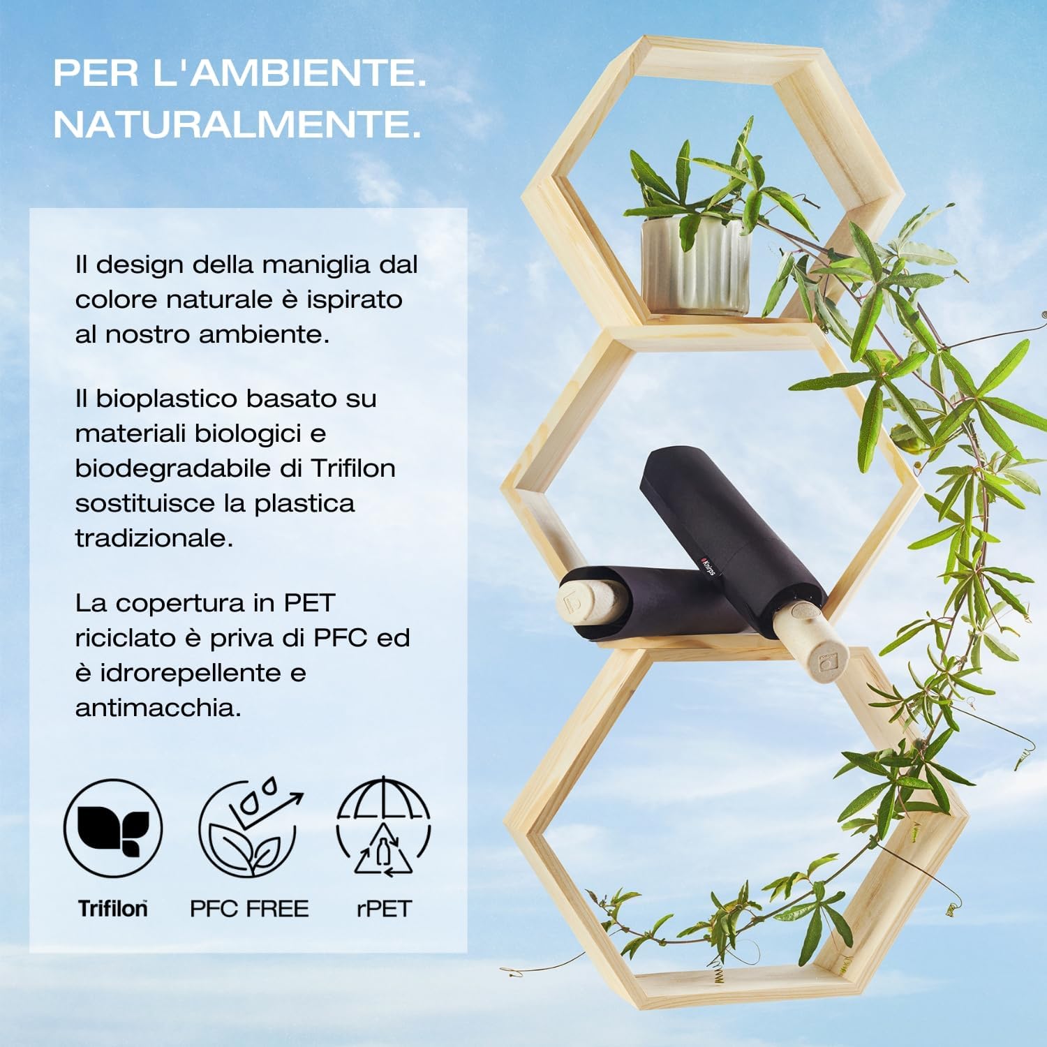 Detalle de Knirps Ombrello Horizon Manual: compatto, sostenibile e antivento