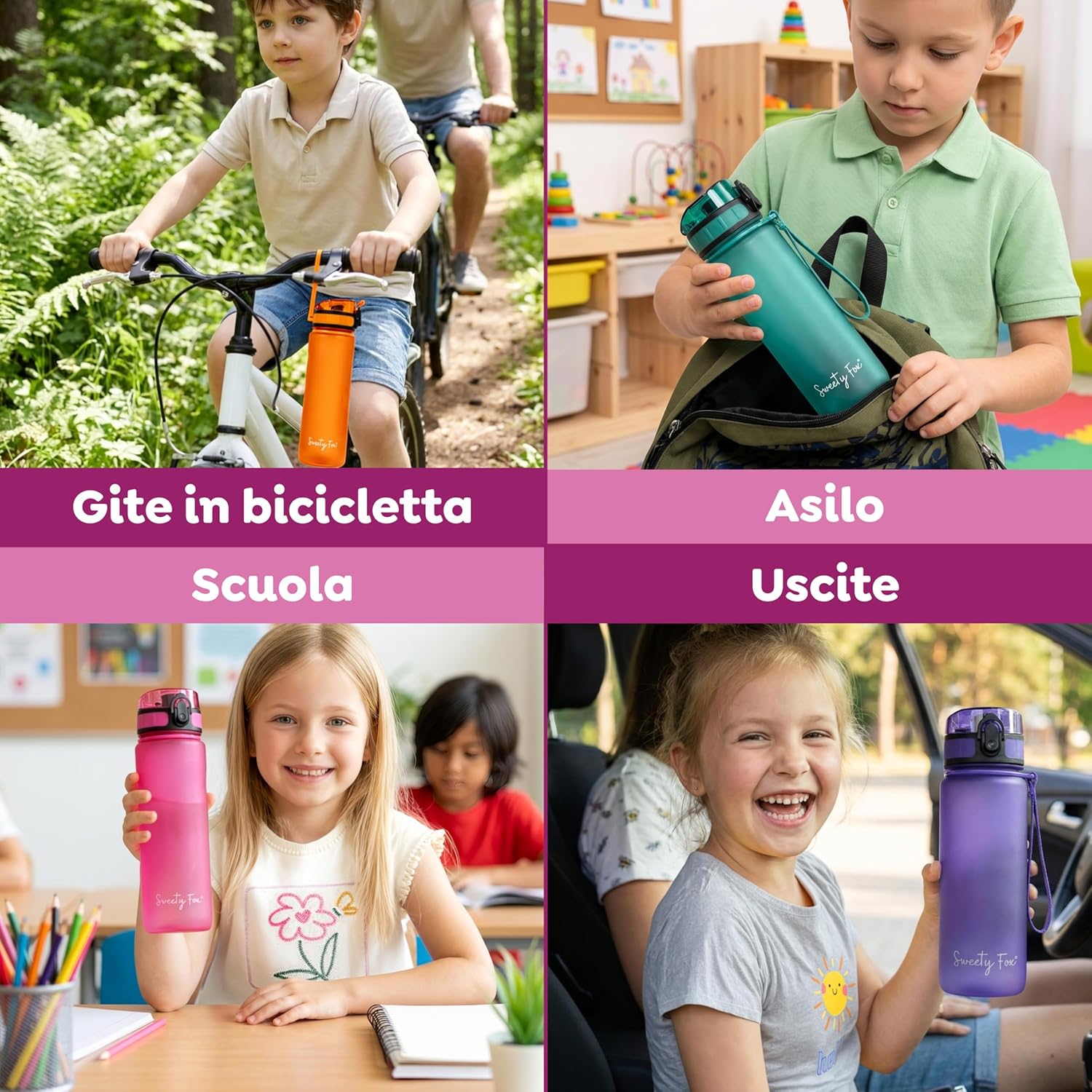 Thumbnail 6 de Sweety Fox borraccia per bambini 500 ml a prova di perdite con apertura One-Click (rosa)