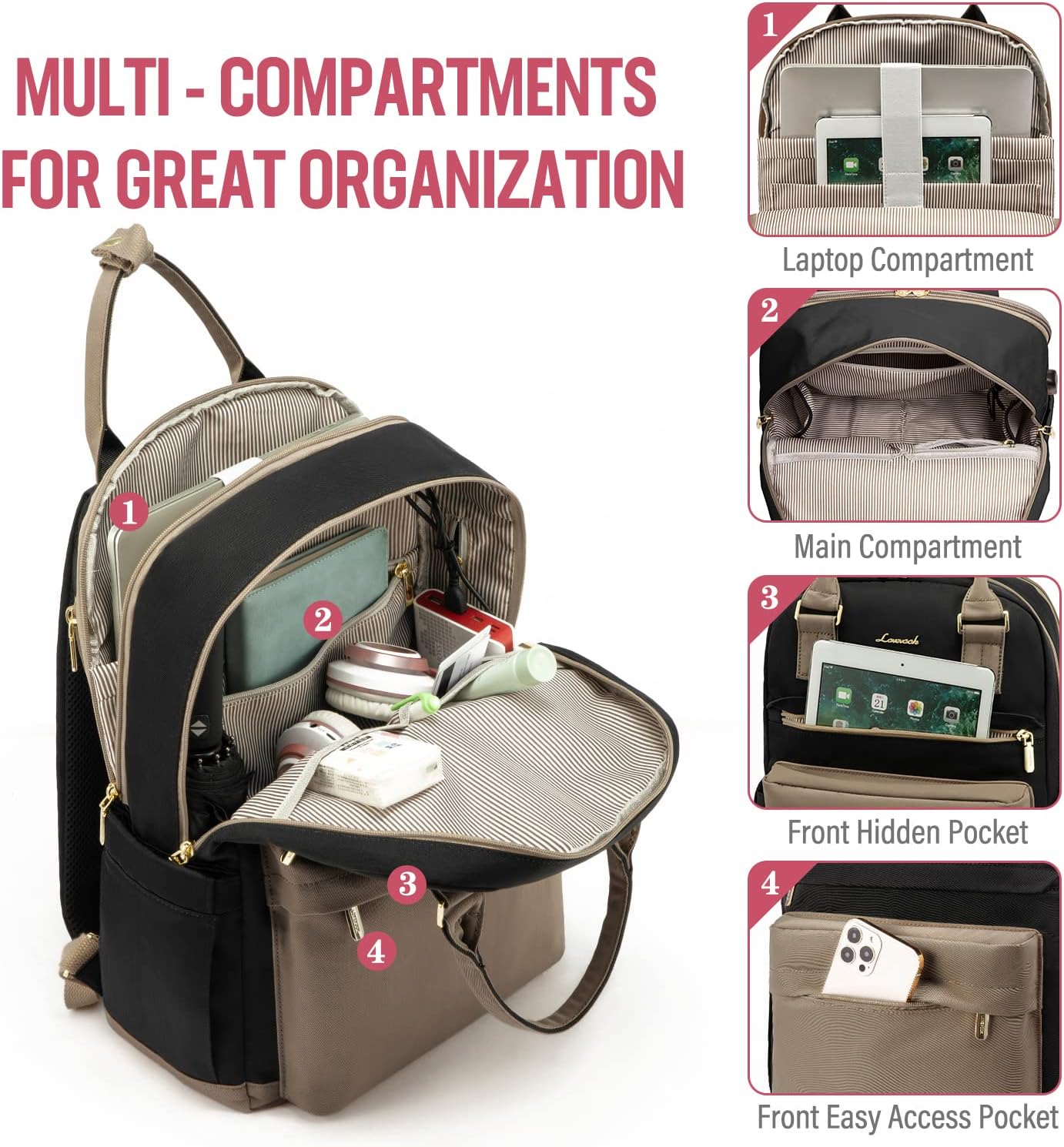 Thumbnail 1 de LOVEVOOK Travel Backpack Womens: 15.6 Inch Laptop Bag with USB Port, Waterproof & Versatile for Work, College and Travel