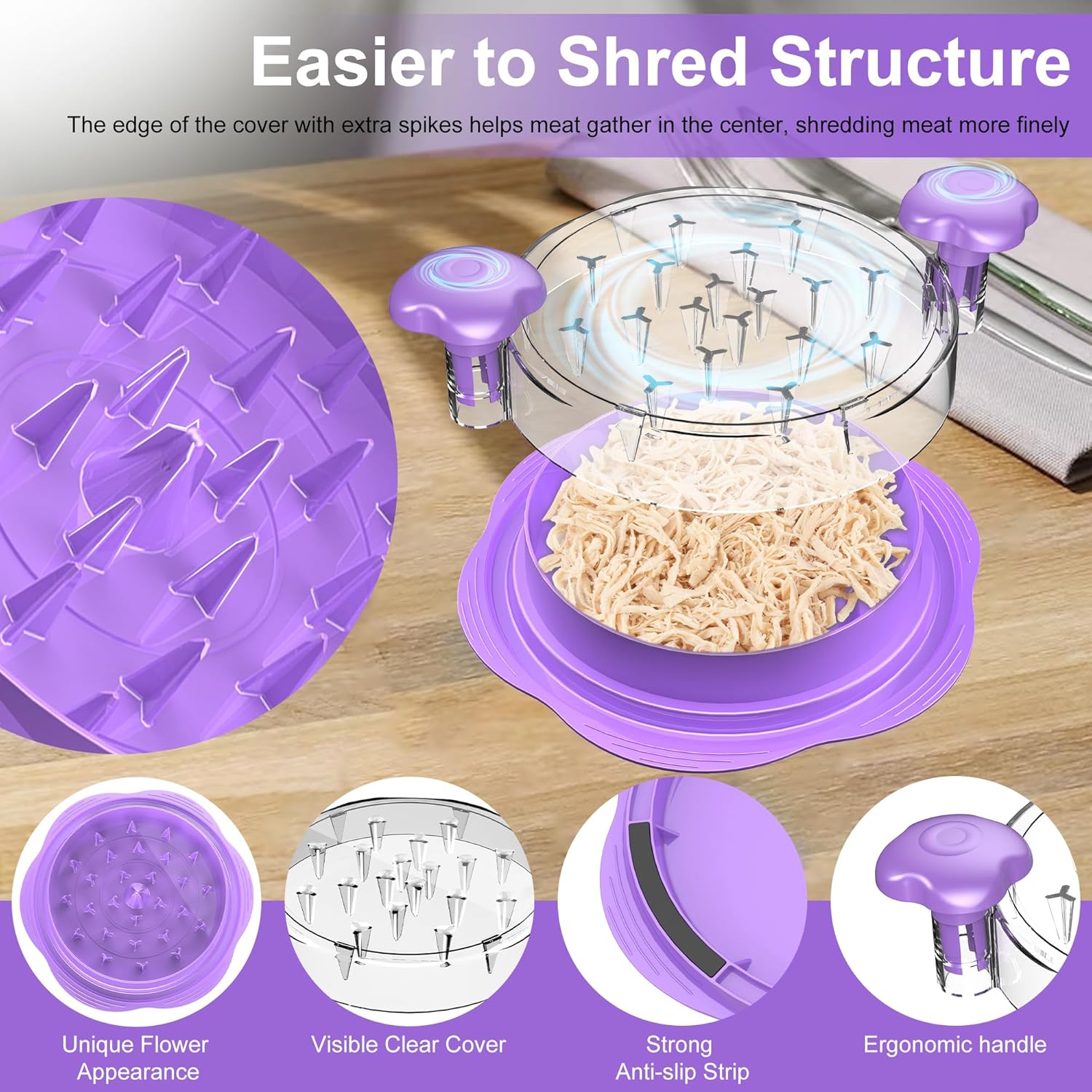 Thumbnail 2 de SURETIVIAN Large Chicken Shredder (Purple) with Twist Handle, Brush & Fork