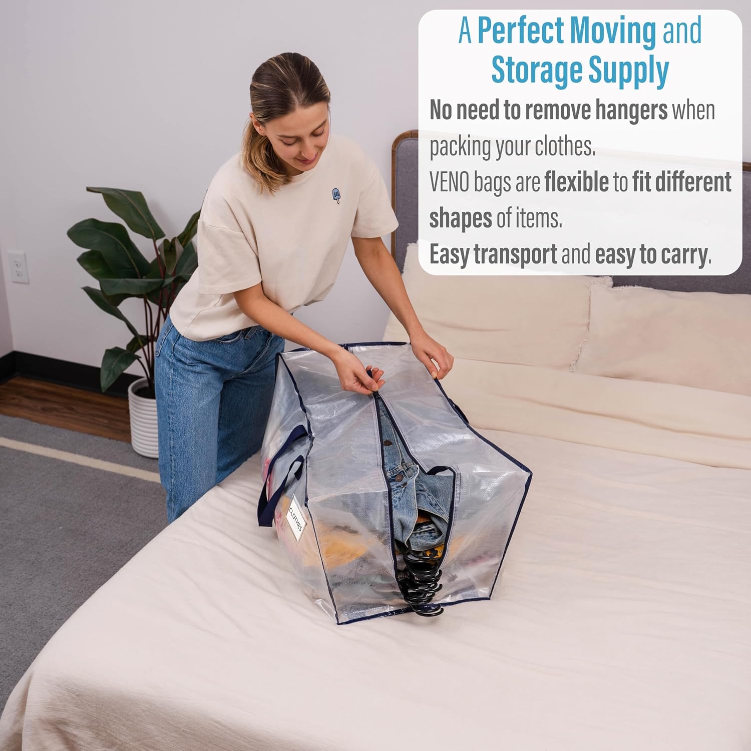 Detalle 2 de VENO 8 Pack Moving Bags large storage tote with straps
