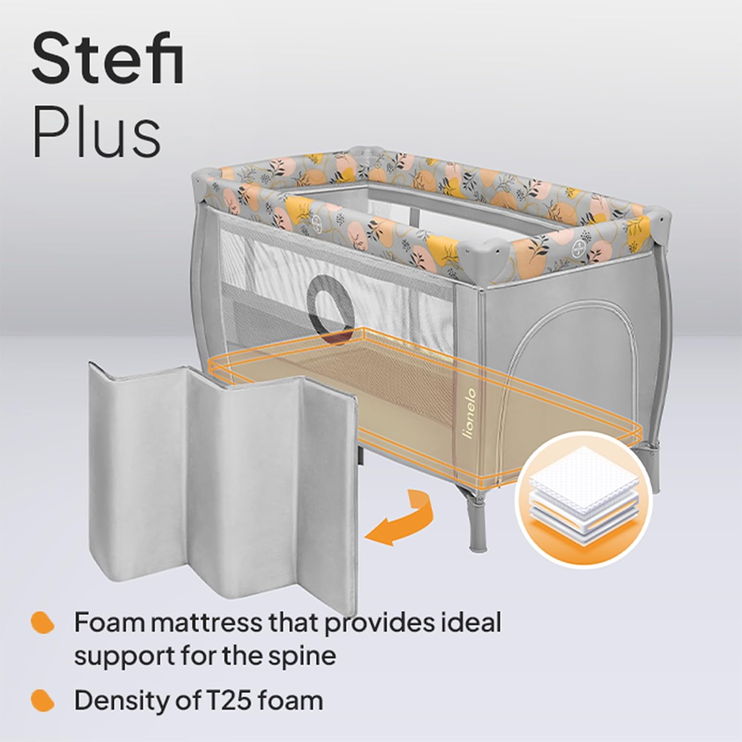 Thumbnail 2 de Lionelo STEFI Plus Travel Cot: Portable Nursery Safe for 0–36kg with 2-Level Mattress