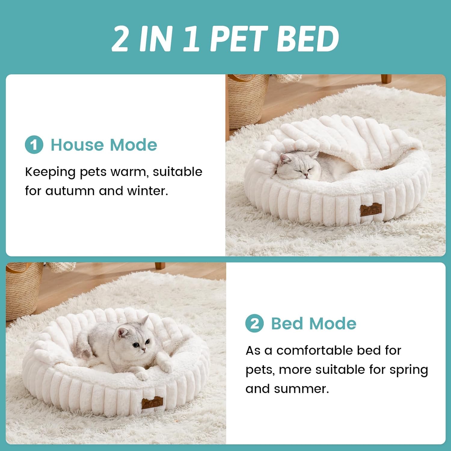 Thumbnail 2 de COZY KISS Cat Bed with Blanket 58x58x15cm – Small Indoor Hideaway for Cats