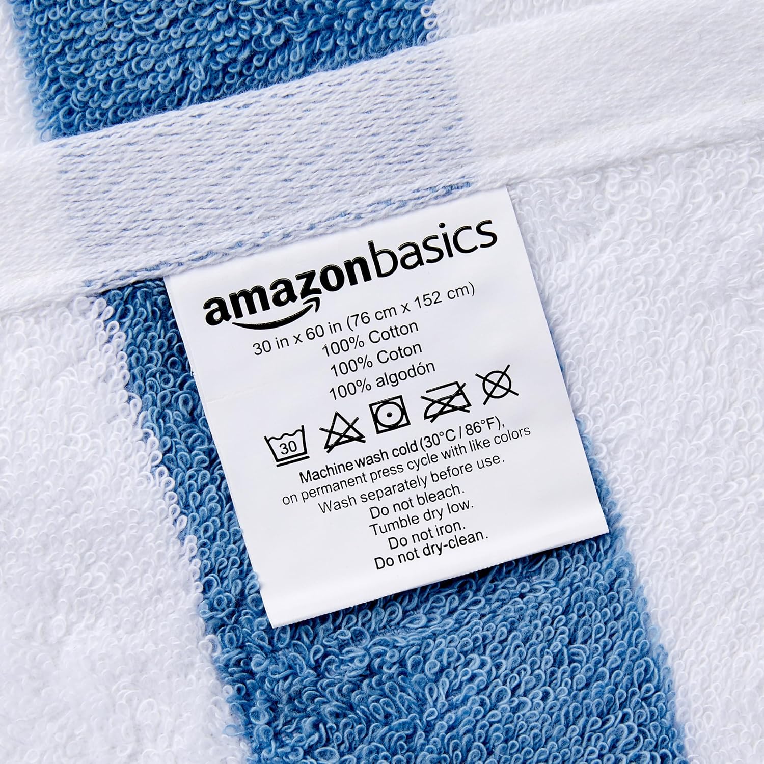 Detalle de Amazon Basics Teli mare in cotone a righe, set da 2 pezzi (76 x 152 cm) Celeste