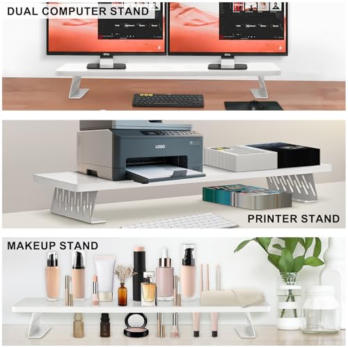 Detalle de Lumibric Wooden Monitor Stand Riser with Metal Legs – White, 80x23.5x10cm