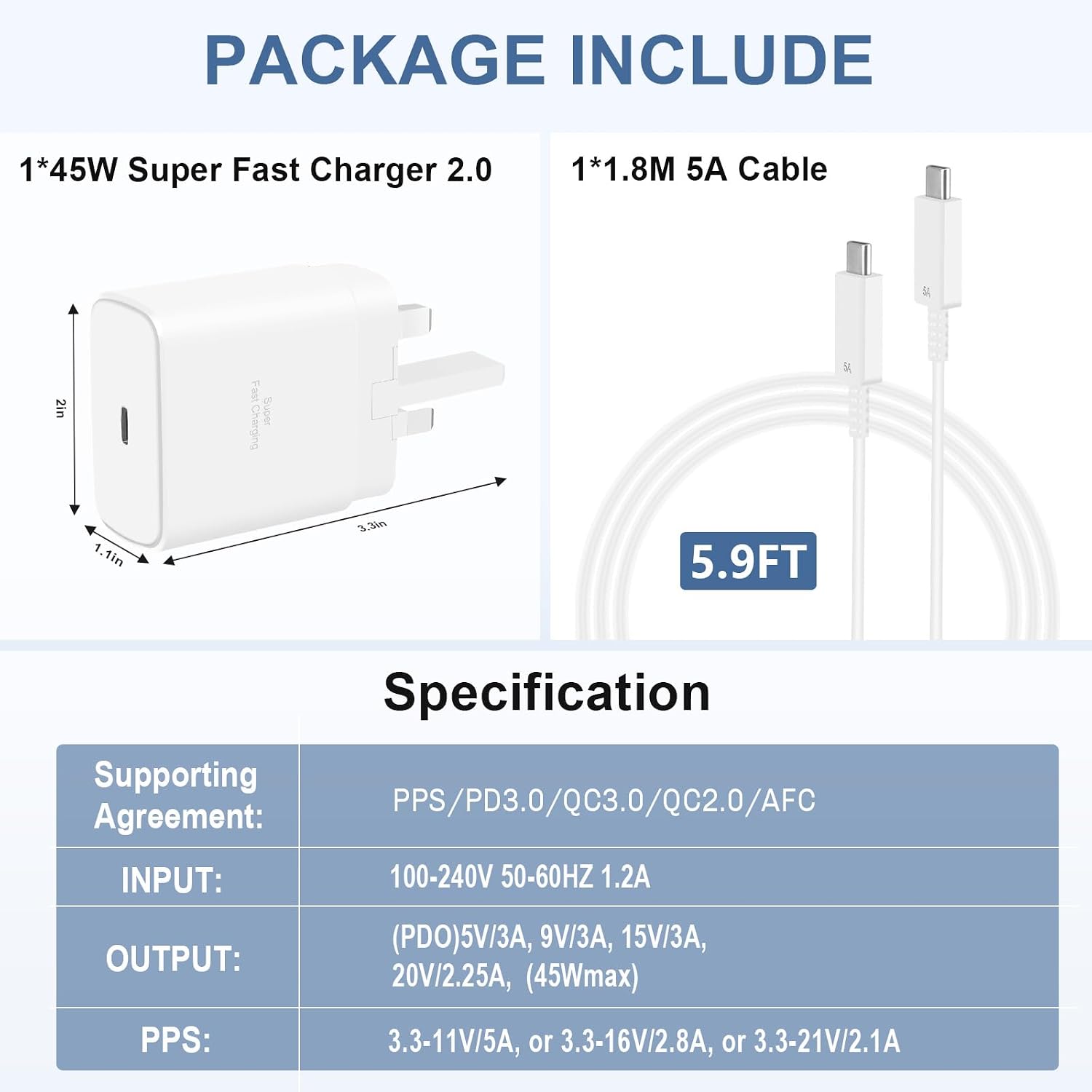 Thumbnail 5 de Gcstnn 45W Super Fast Charger with 5.9ft Type-C cable